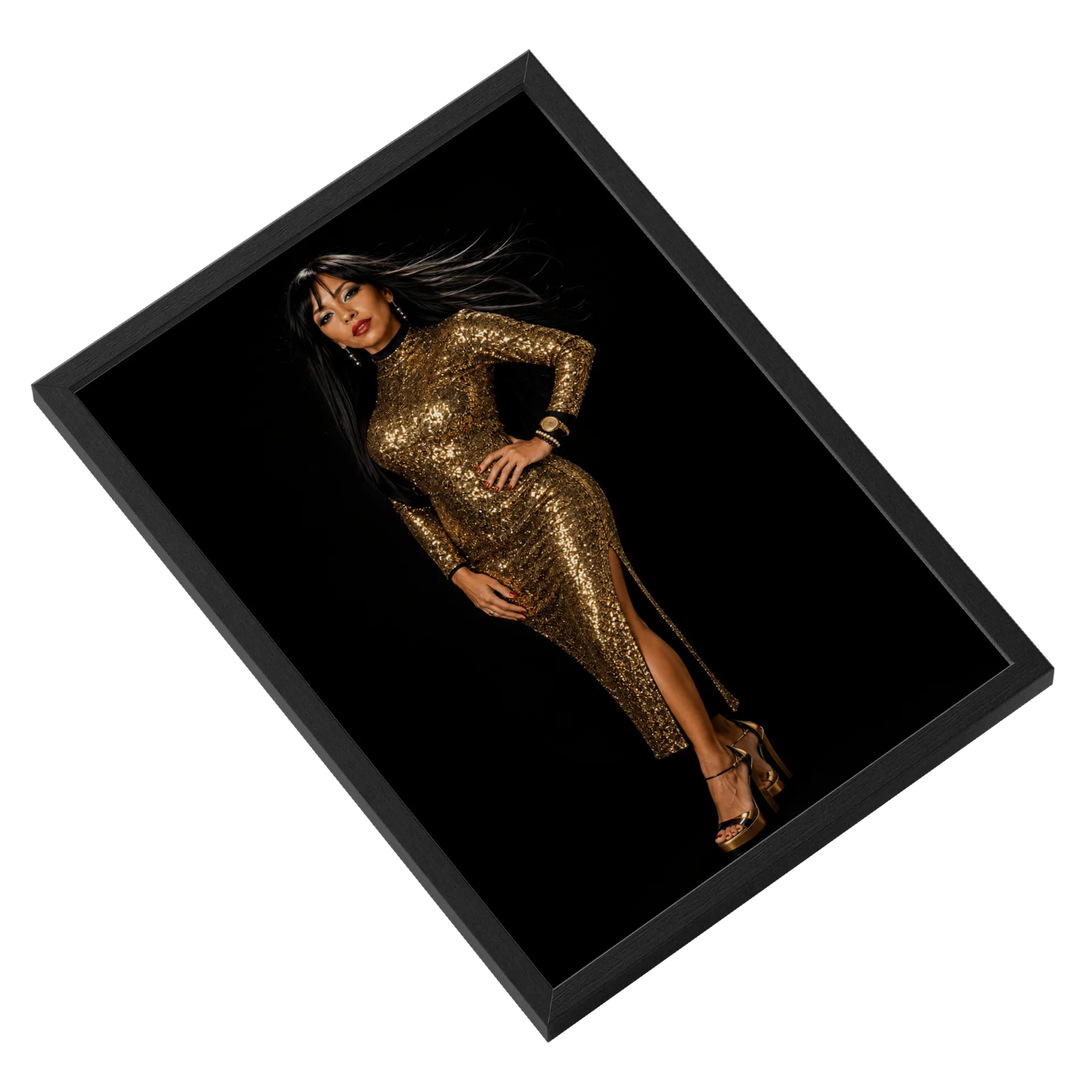 Quadro Mulher Elegante Dourado Brilho A3 com Vidro MDF - Imagem 2