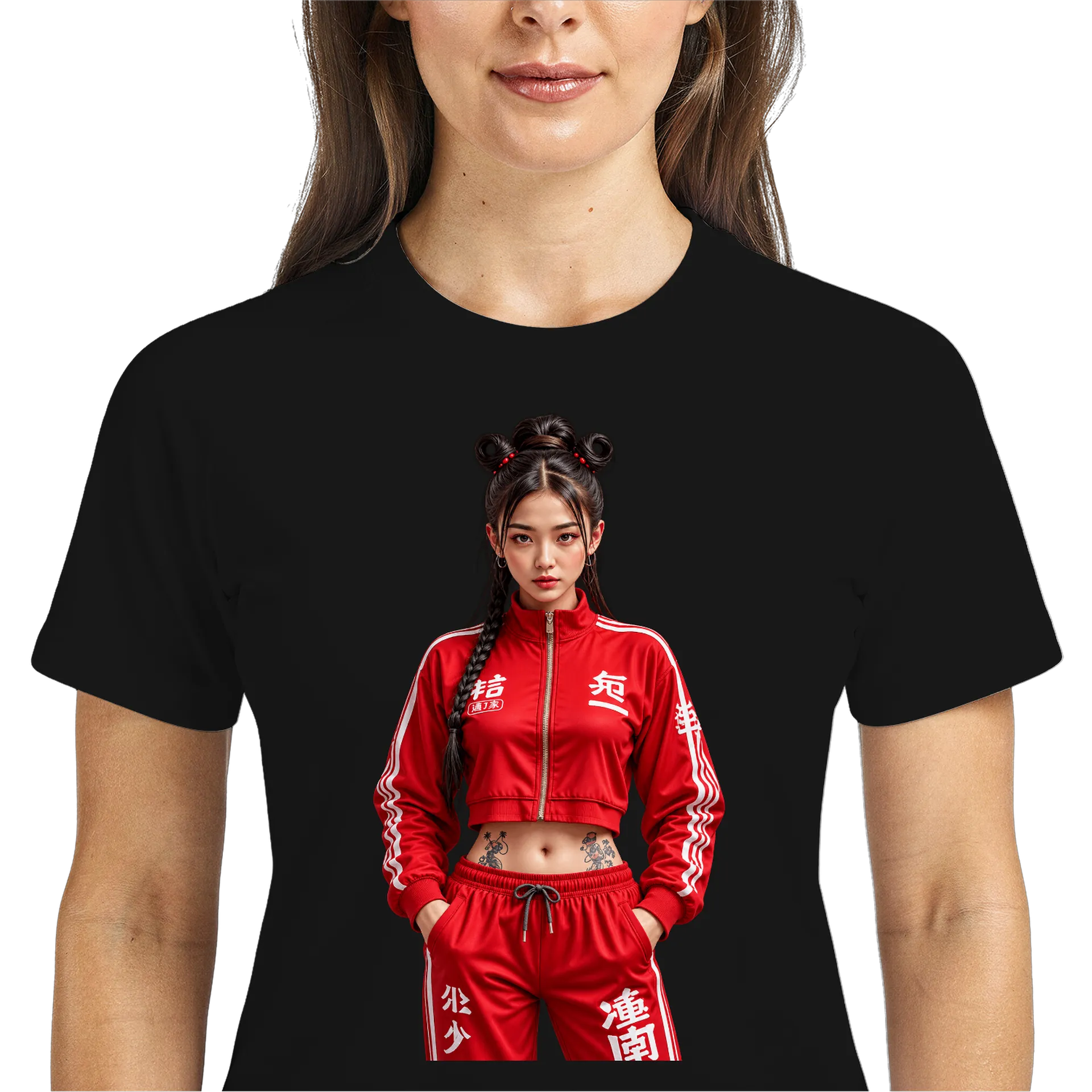 Camiseta Dry Fit Retrato Feminino Jaqueta Vermelha Esportiva - Imagem 3