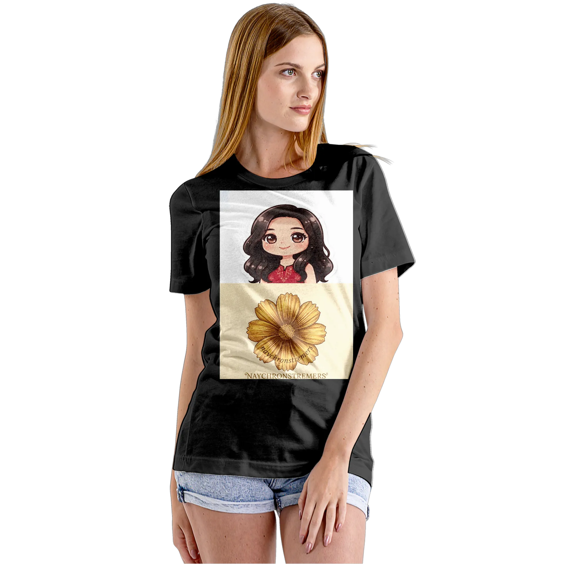 Camiseta Babylook Naychronstreamers Flor Dourada Chibi - Imagem 5