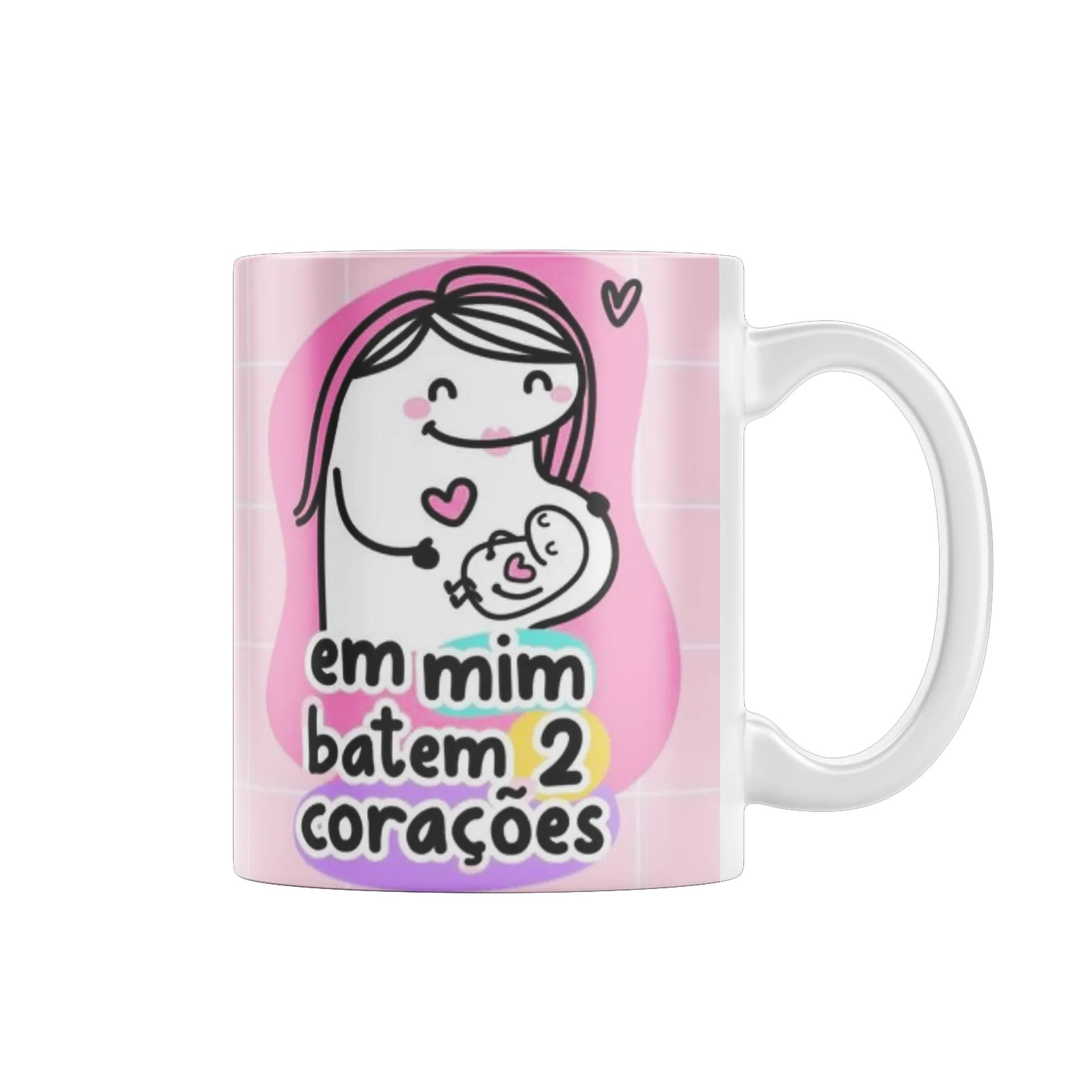 Caneca Porcelana Mãe e Bebê em Estilo Cartoon 325ml - Imagem 1