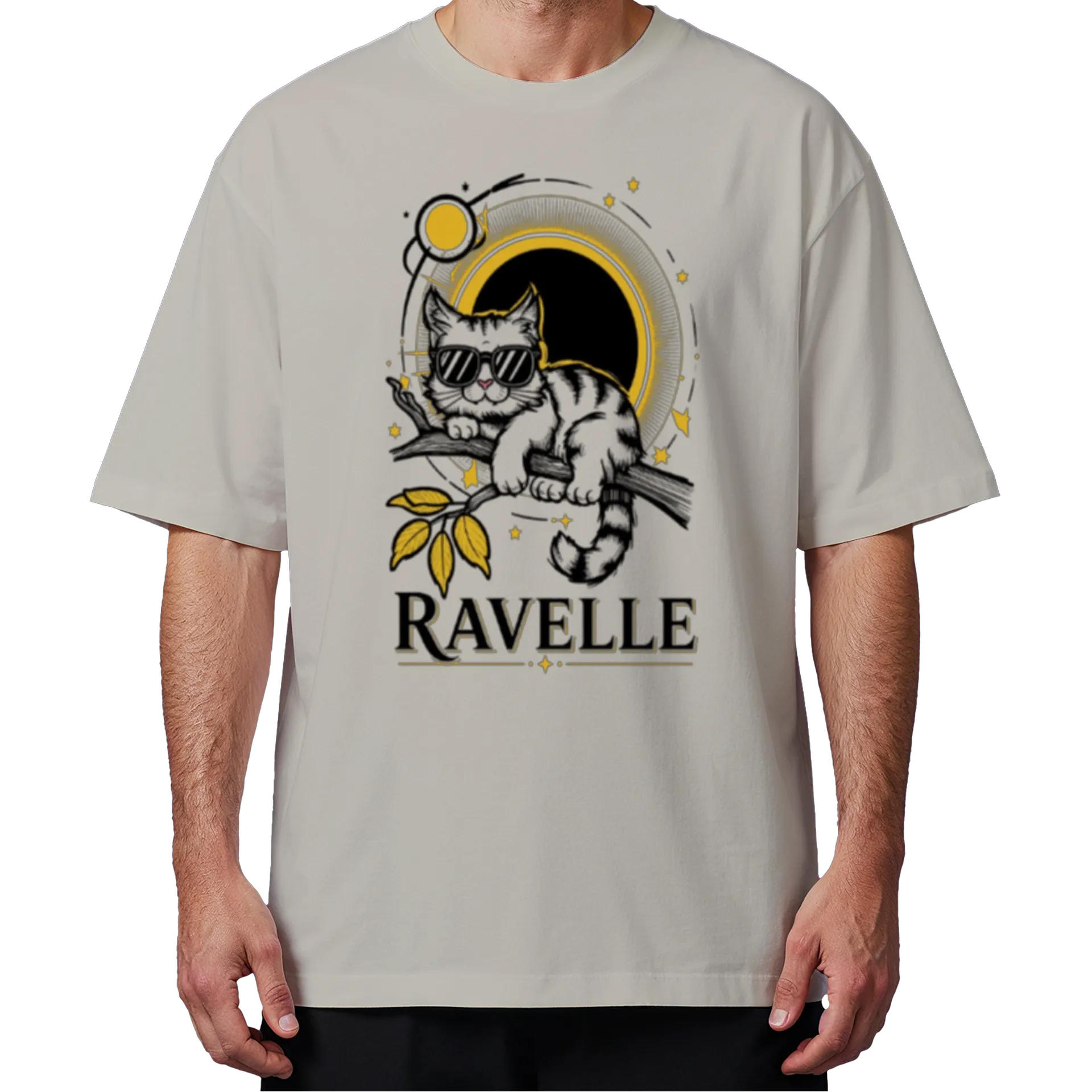 Camiseta Oversized Gato Estilizado Preto e Amarelo 100% - Imagem 4