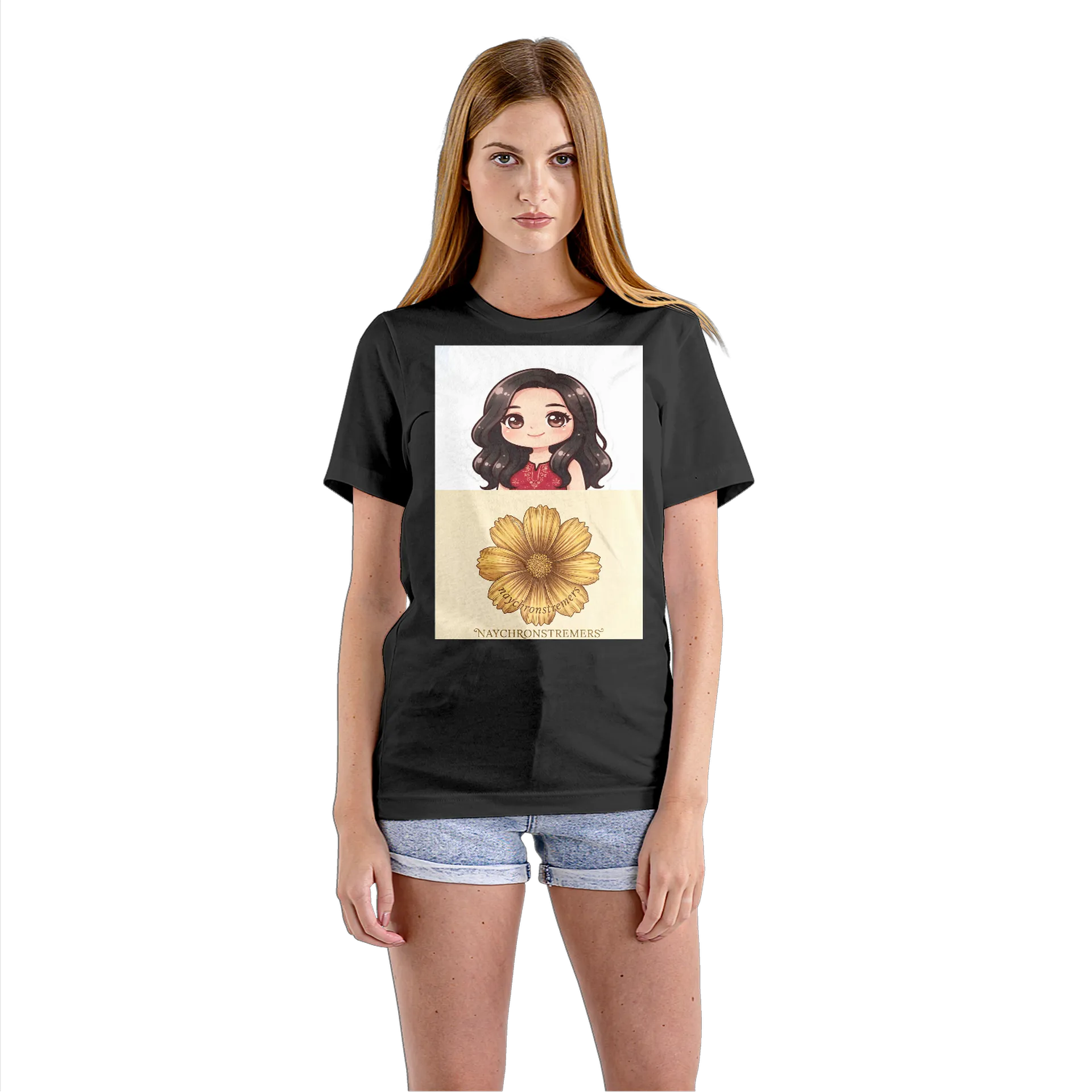 Camiseta Babylook Naychronstreamers Flor Dourada Chibi - Imagem 3