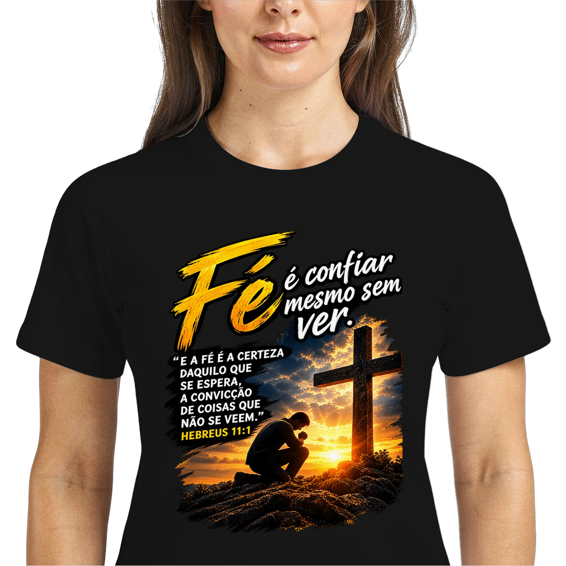 Camiseta Dry Fit Estampa Fé Cruz e Oração 100% Poliéster de Clube do Rafael Ungido  — imagem 3 de 6