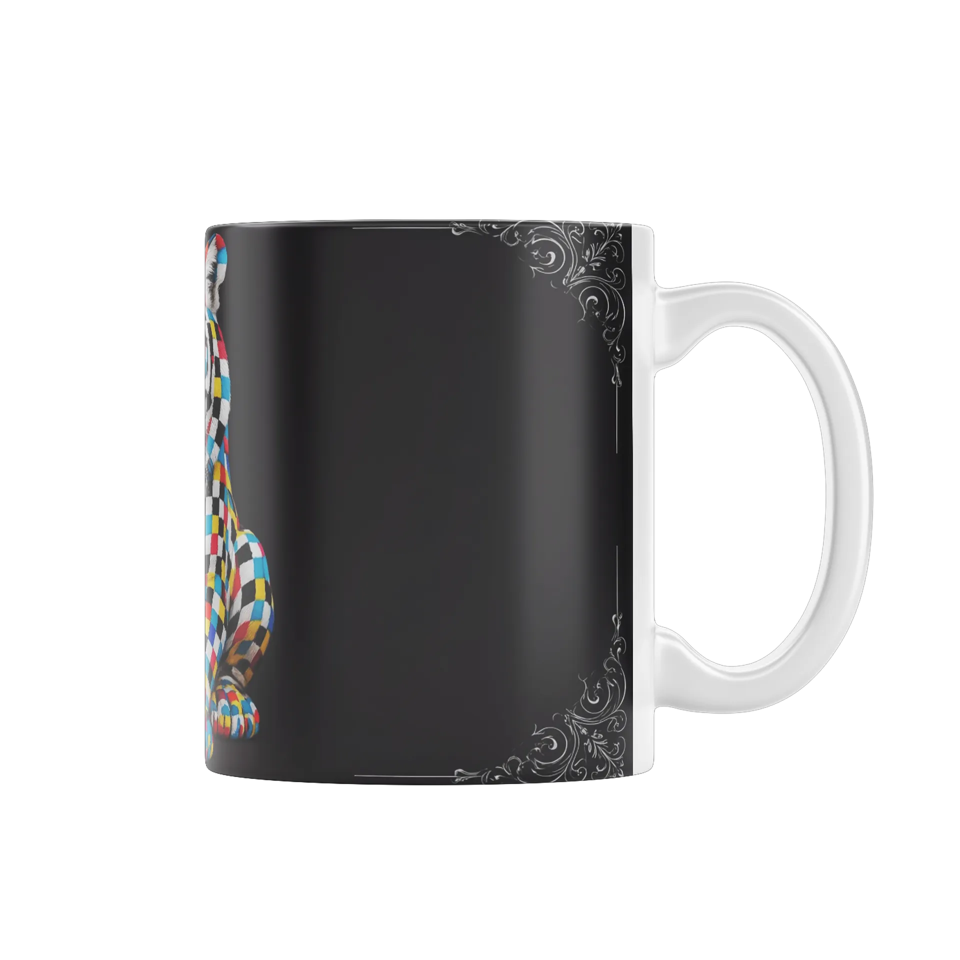 Caneca Tigre Quadriculado Colorido Porcelana 325ml - Imagem 1