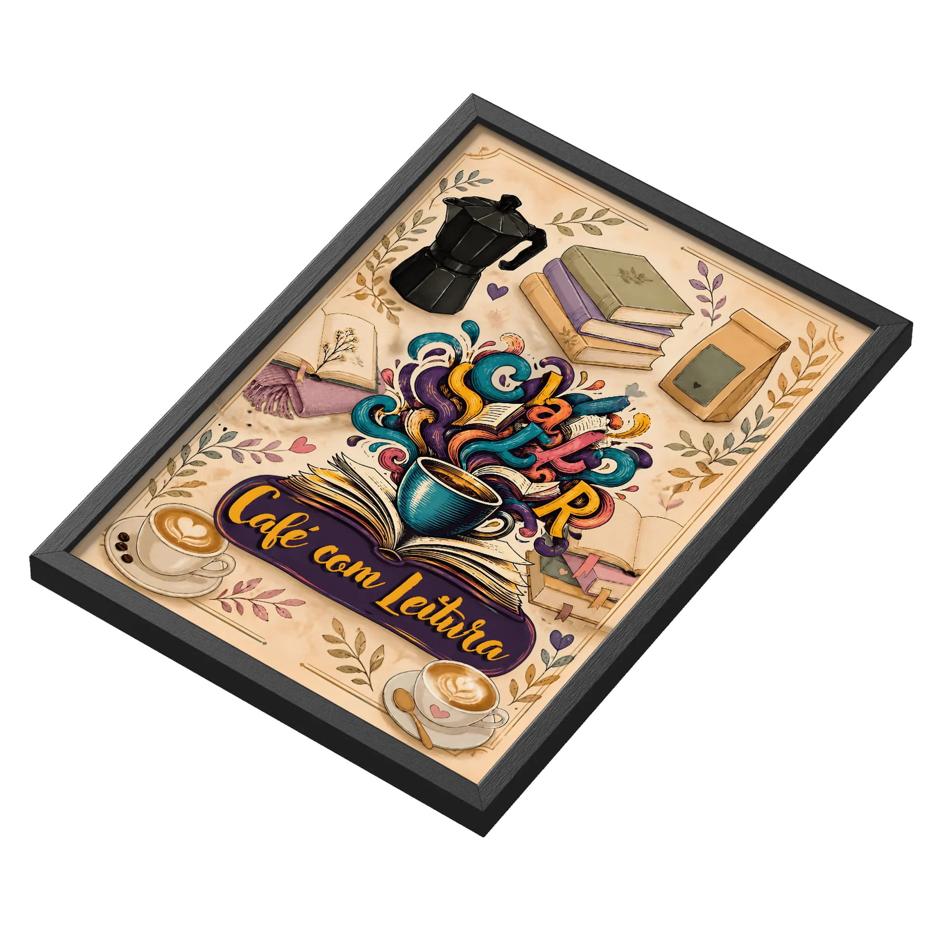 Quadro A3 personalizado Com Vidro - Café com Leitura de Henrique Freitas — imagem 3 de 3