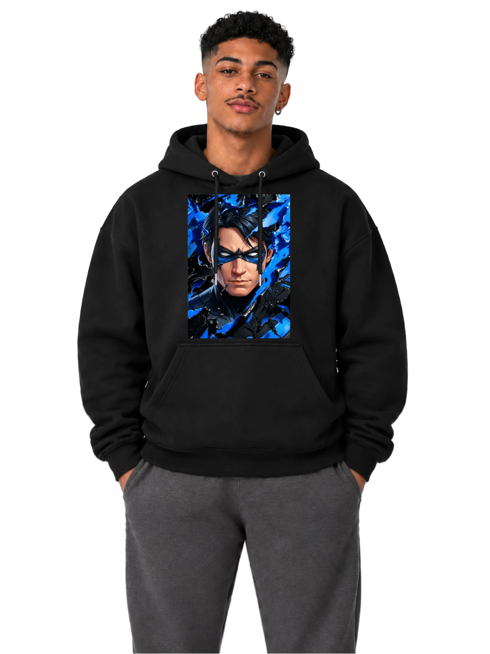 Blusa Moletom Canguru Herói Mascarado Azul e Preto - Imagem 3