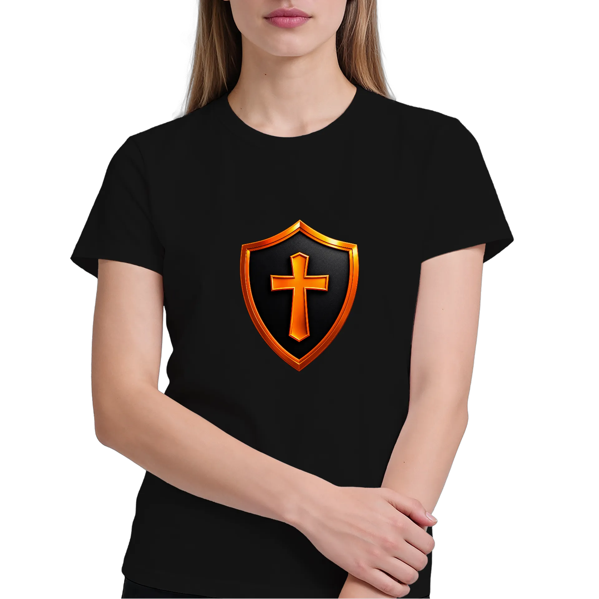 Camiseta Escudo Preto e Cruz Laranja 100% Algodão de CryptosJhonny — imagem 3 de 6