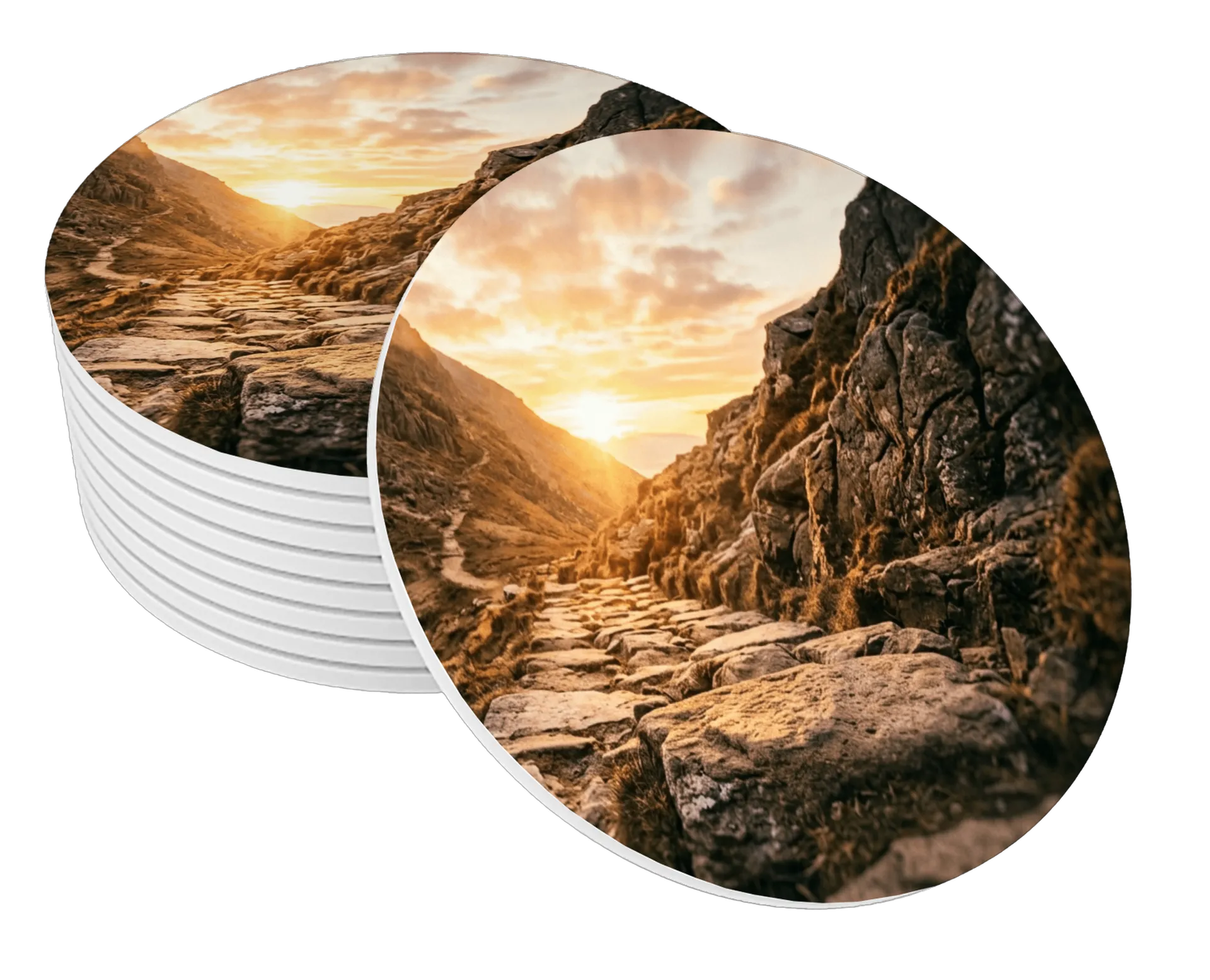Porta-copo Paisagem Caminho Rochoso ao Pôr do Sol MDF - Imagem 1