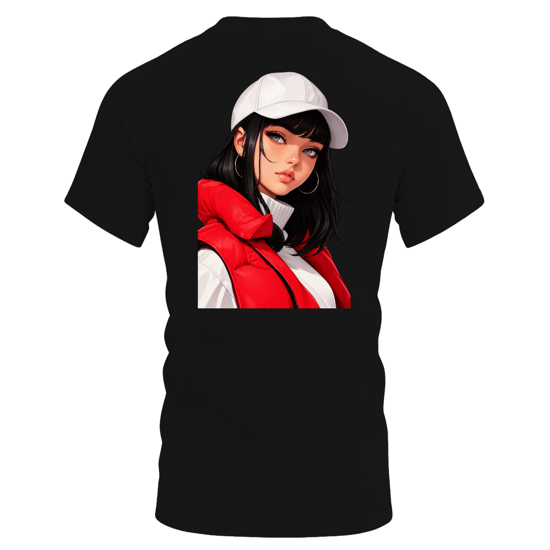 Camiseta Dry Fit Retrato Feminino Estilo Anime Vermelho e - Imagem 2