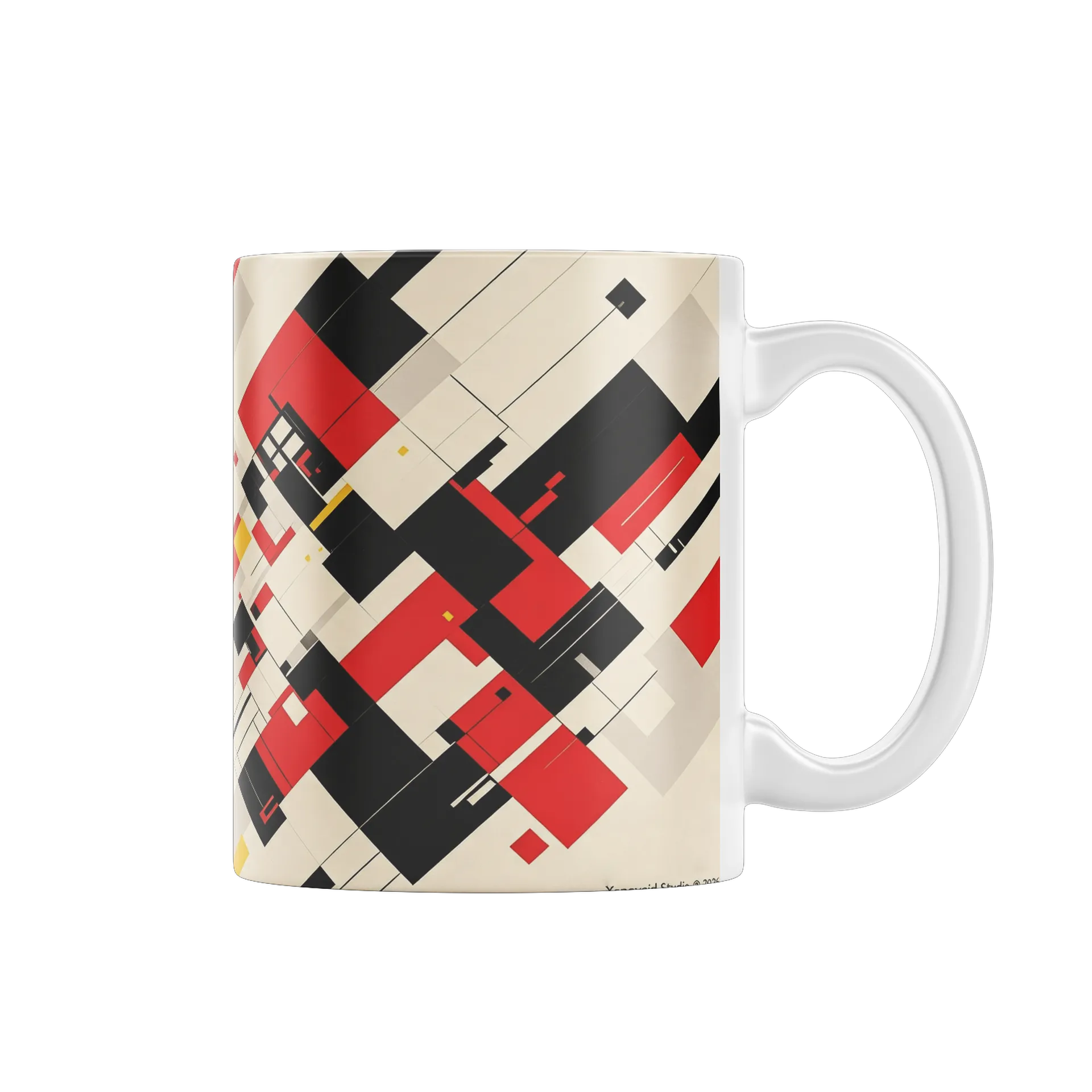 Caneca Geométrica Abstrata Amarelo Vermelho Preto 325ml - Imagem 1