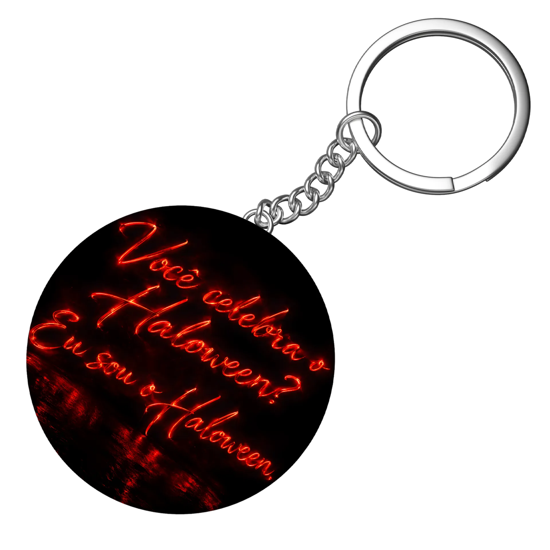 Chaveiro MDF Frase Halloween Neon Vermelho 'Você Celebra o - Imagem 3