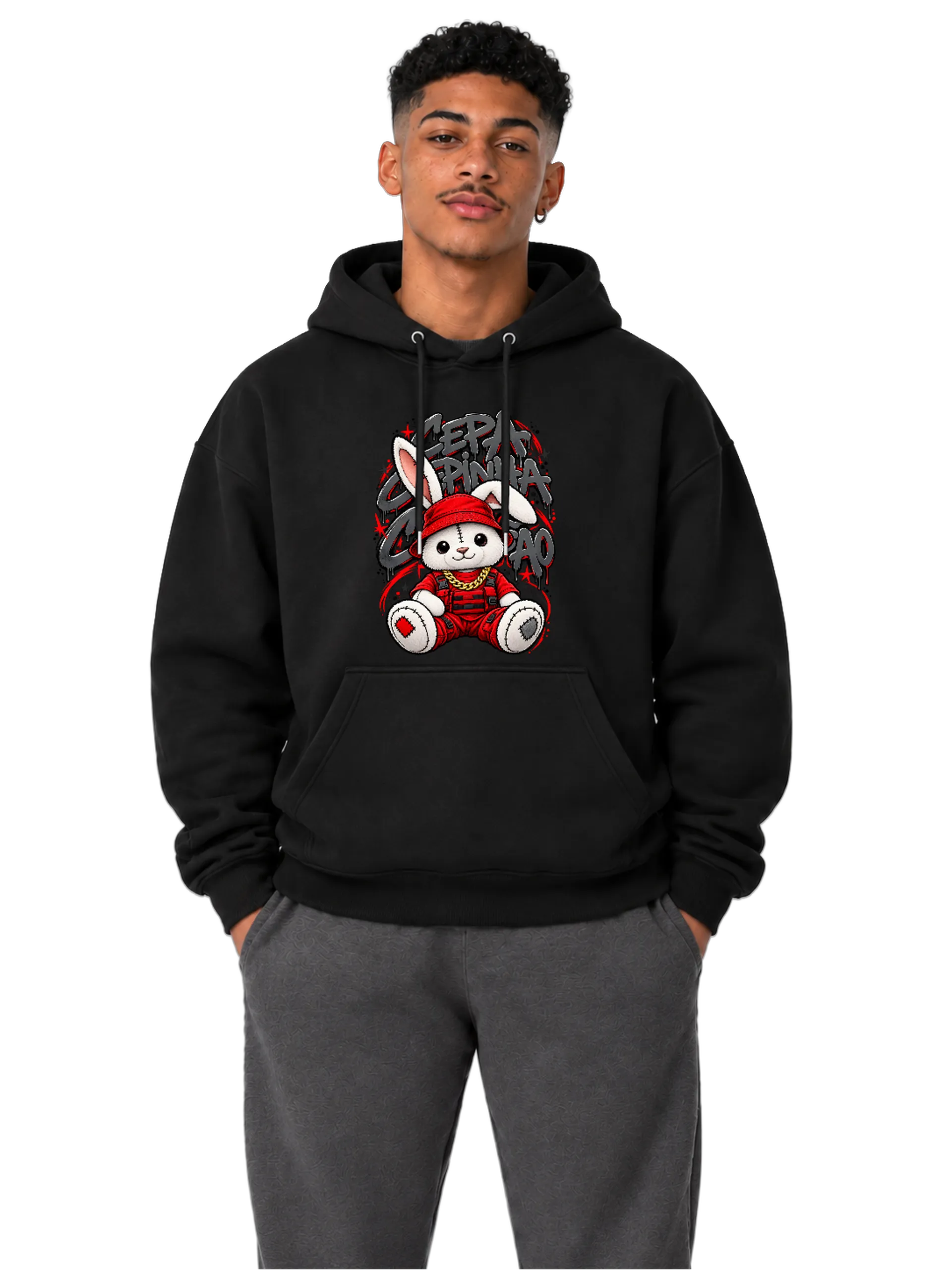 Blusa Moletom Canguru Coelho de Boné Vermelho Graffiti de SmYGoll — imagem 3 de 6