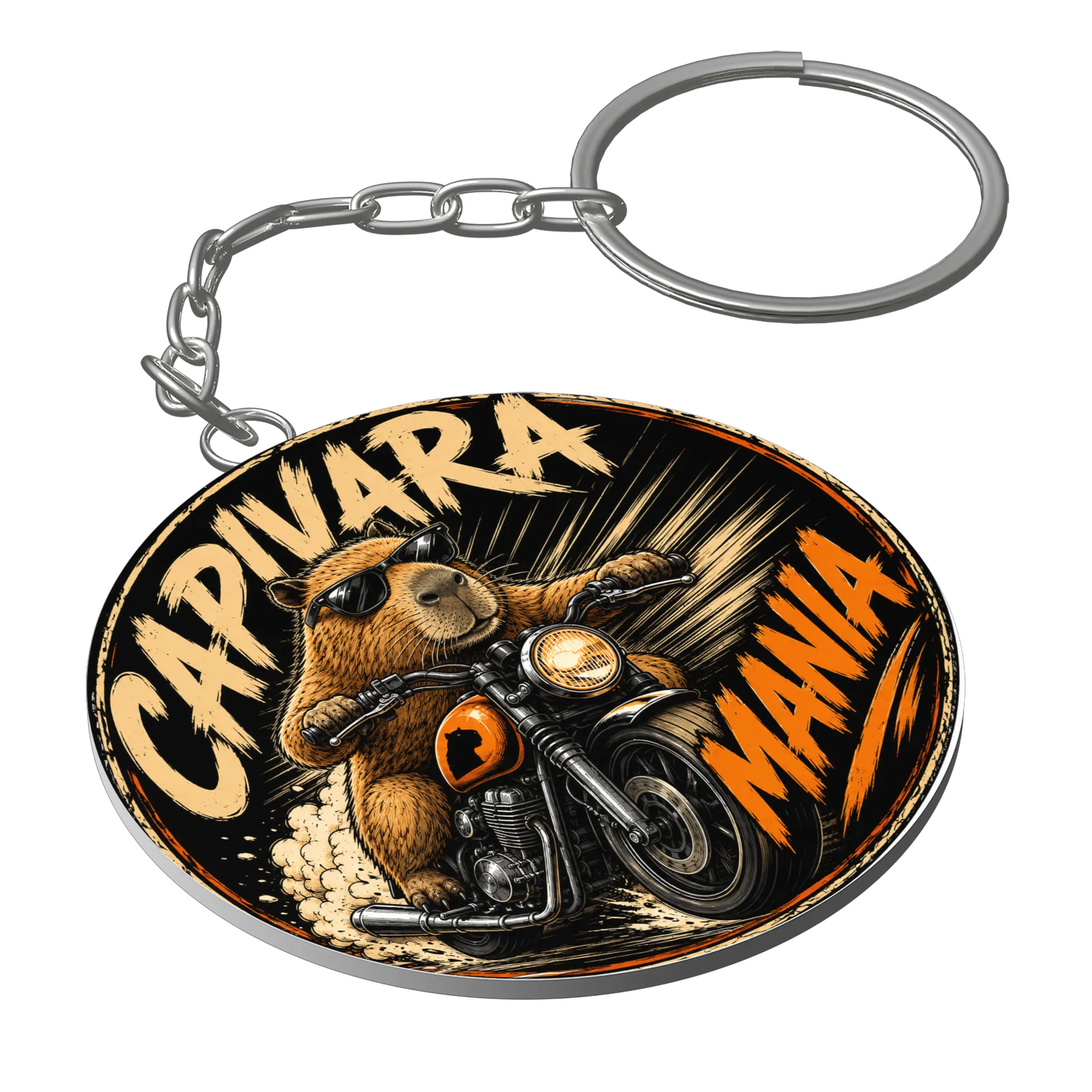 Chaveiro MDF Capivara Motociclista 5x5cm - Imagem 1