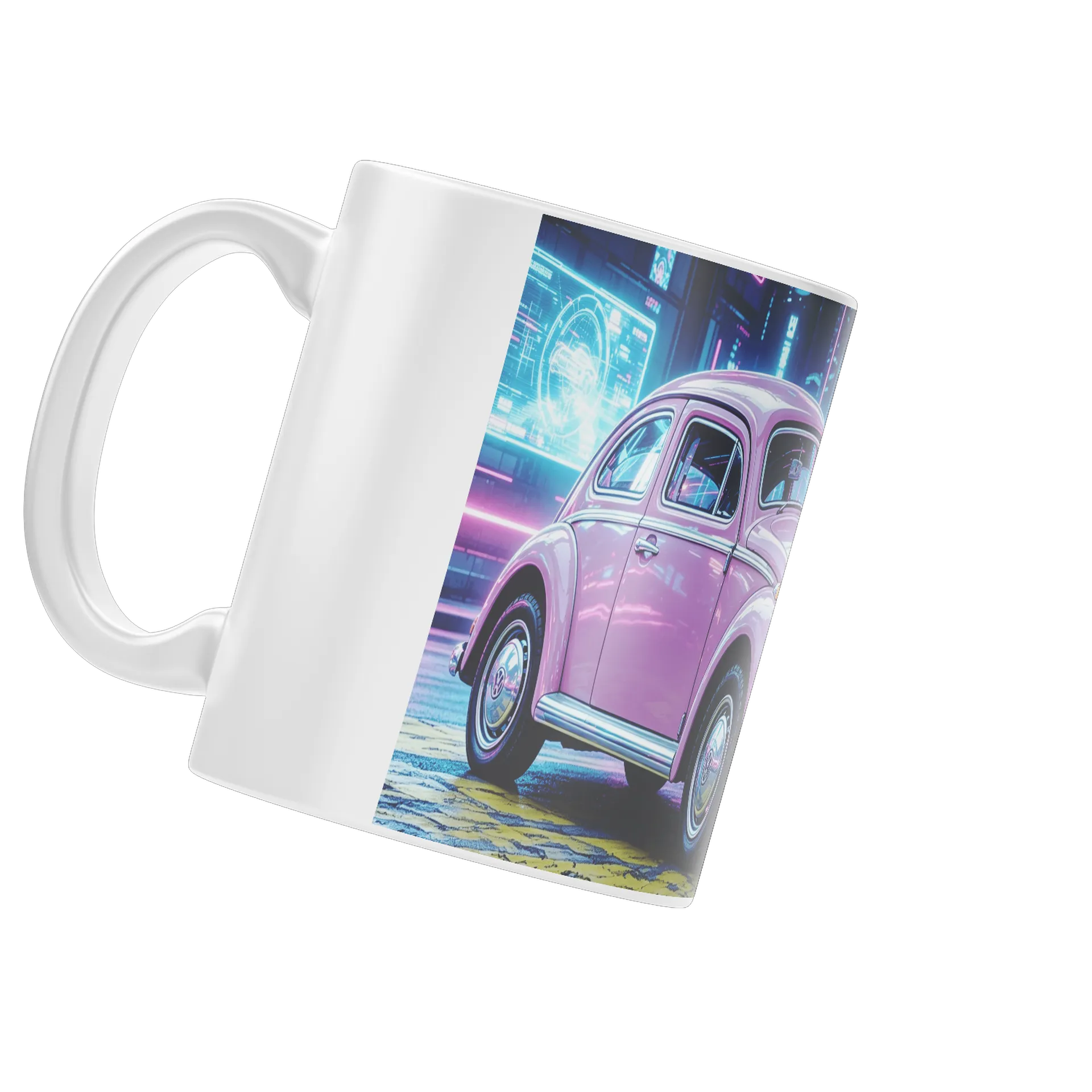 Caneca Porcelana Carro Clássico Rosa 325ml - Imagem 4