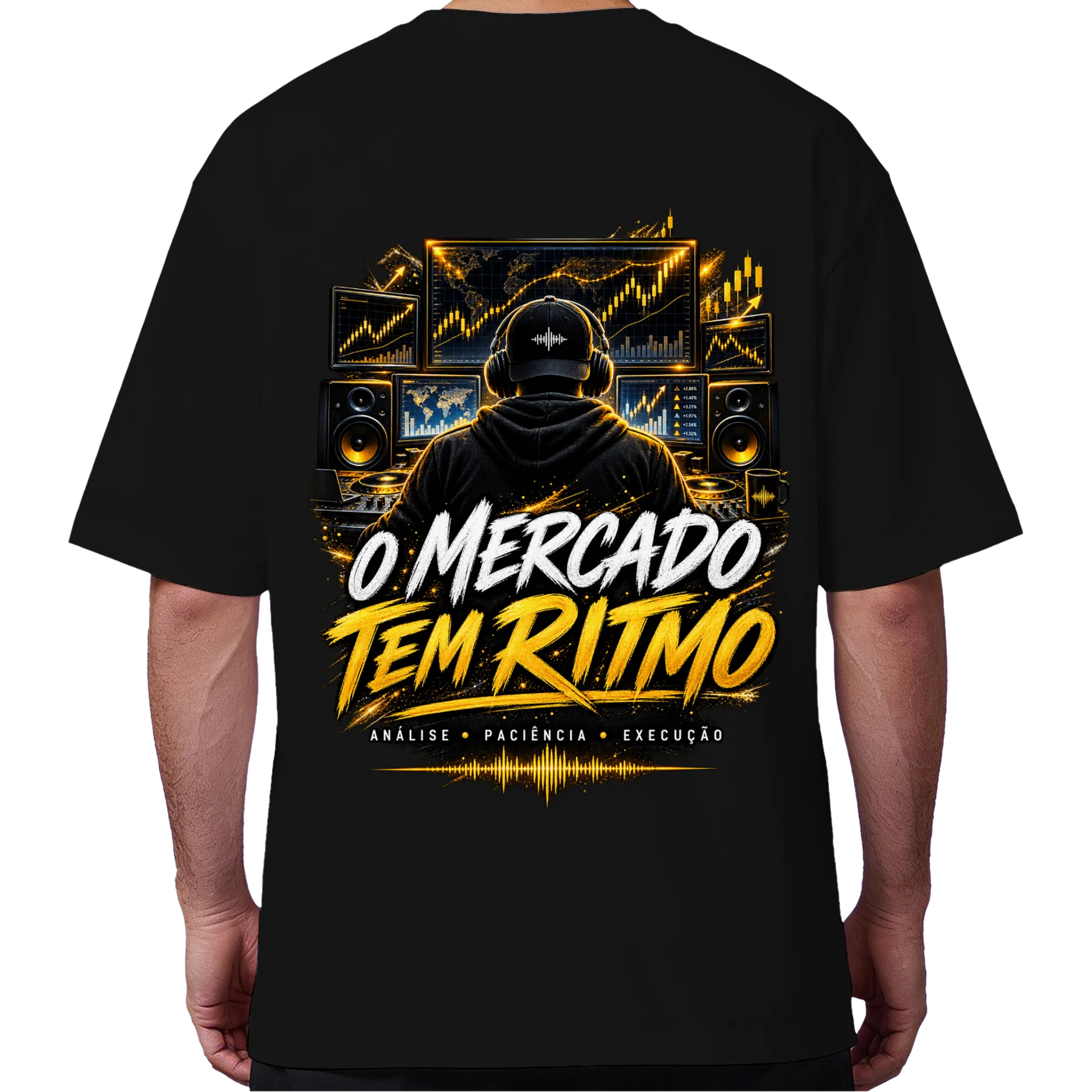 Camiseta Oversized O Mercado Tem Ritmo Estampa Design Preto - Imagem 6