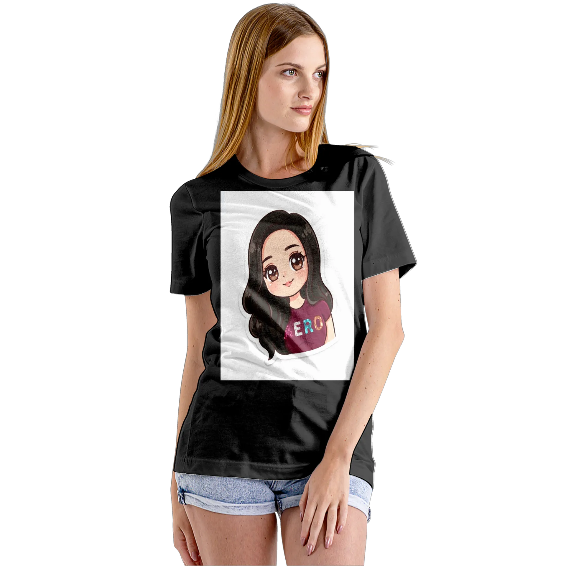 Camiseta Babylook Ilustração Anime Cabelo Escuro 100% - Imagem 5