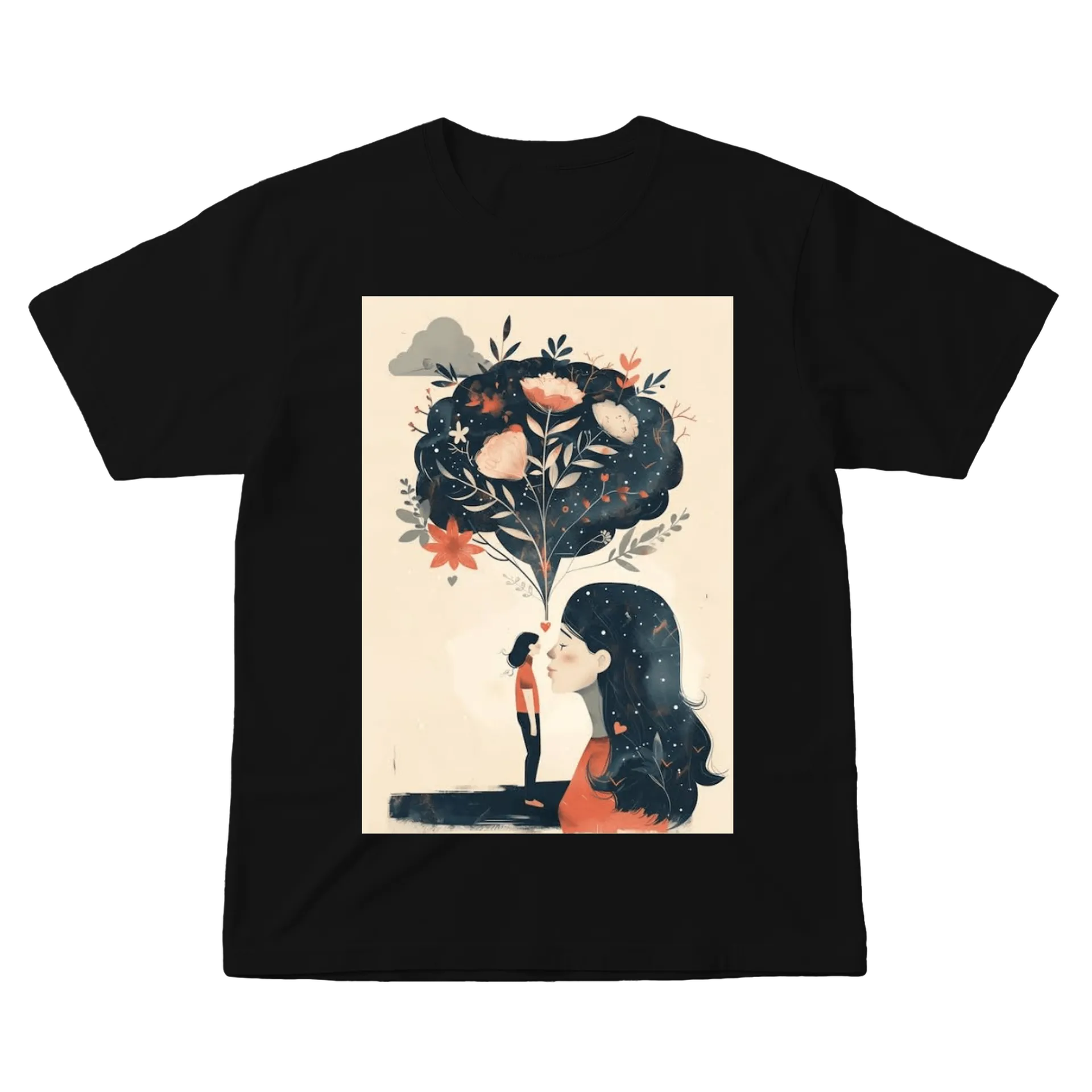 Camiseta Ilustração Flores e Corações 100% Algodão - Imagem 1