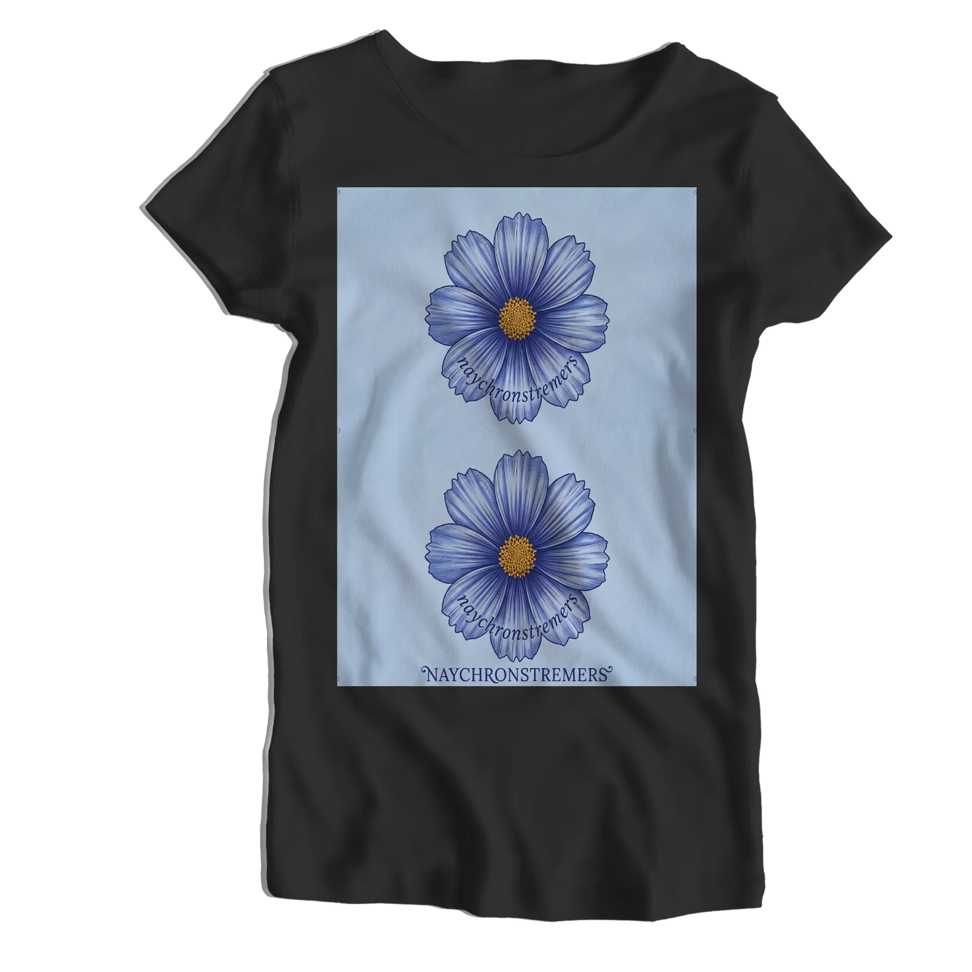 Camiseta Babylook Flor Azul com Centro Amarelo 100% Algodão - Imagem 1