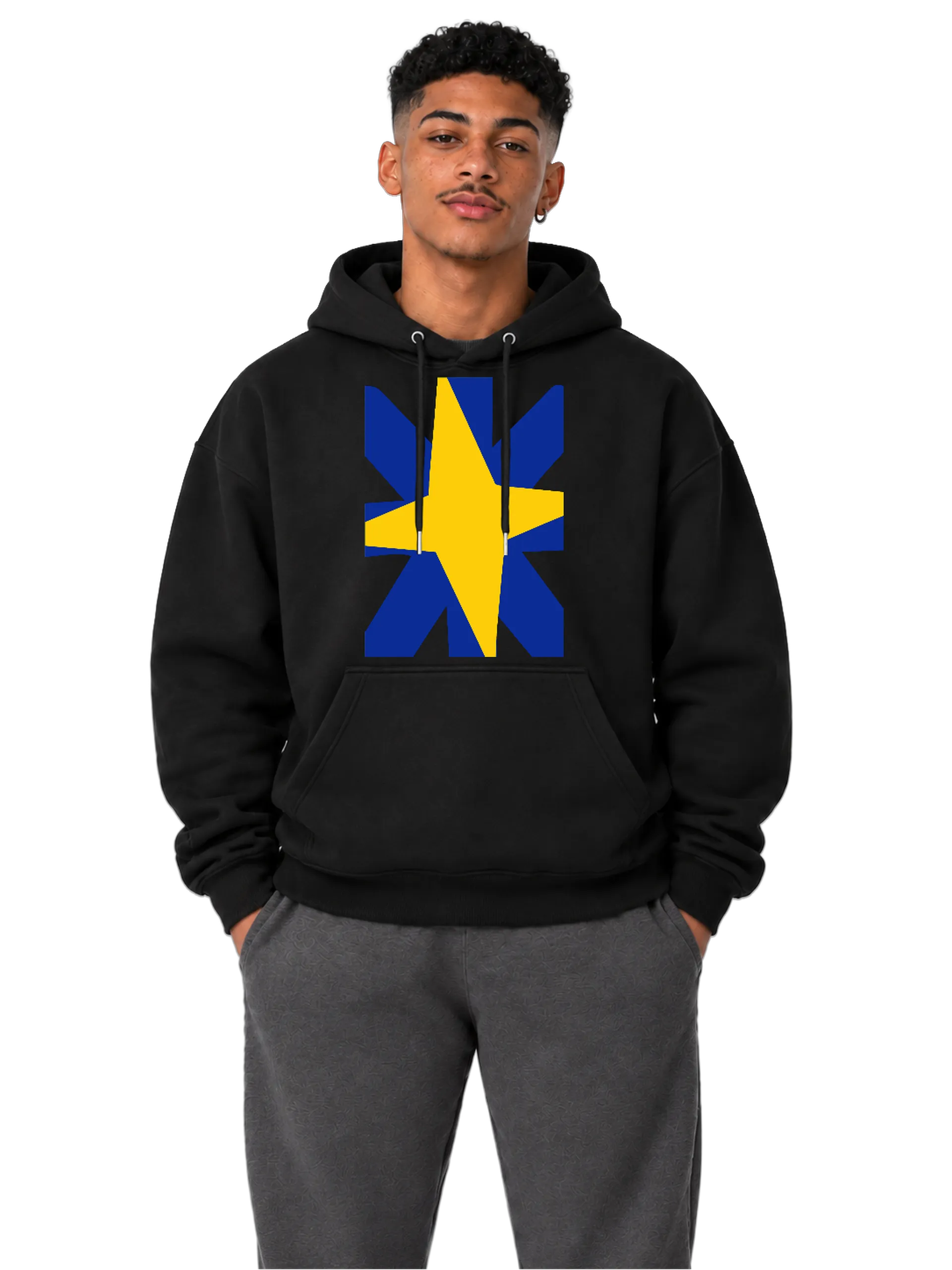 Blusa Moletom Canguru Estampa Estrela Azul e Amarela - Imagem 1