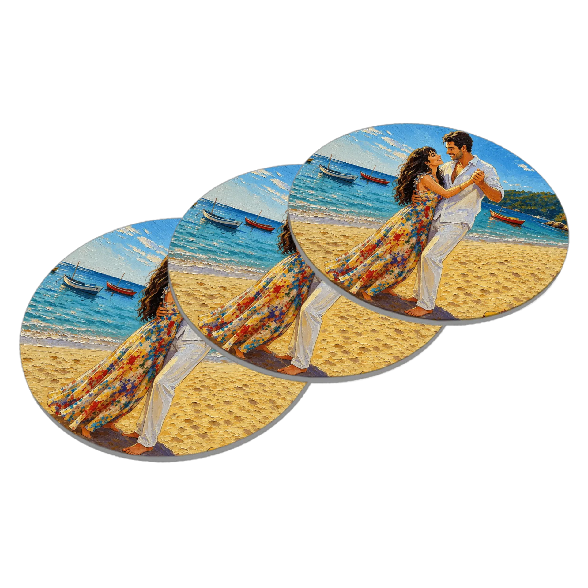 Porta-copo Praia Romance Estampa MDF 10x10cm - Imagem 3