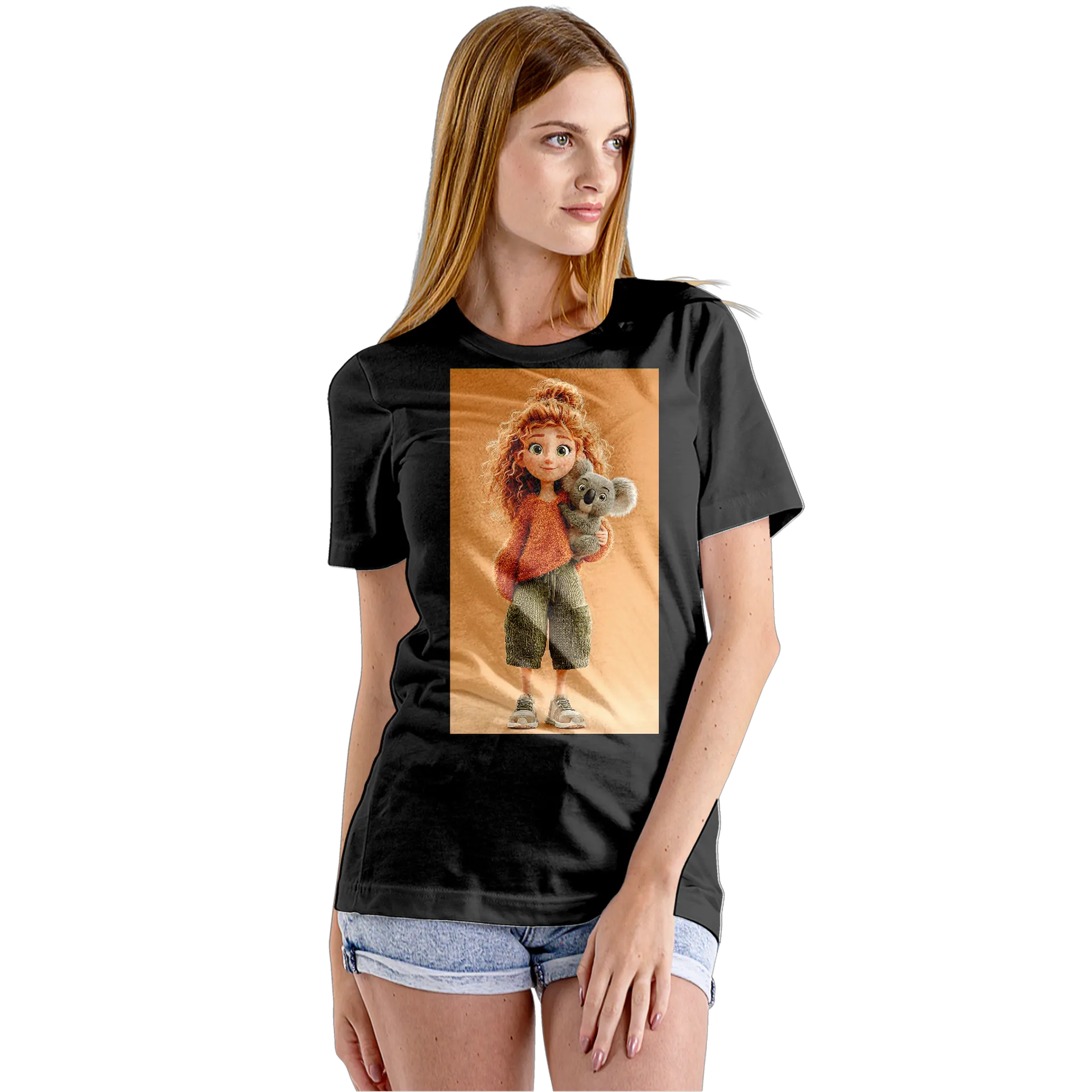 Camiseta Babylook Garota e Coala Ilustração 100% Algodão - Imagem 5