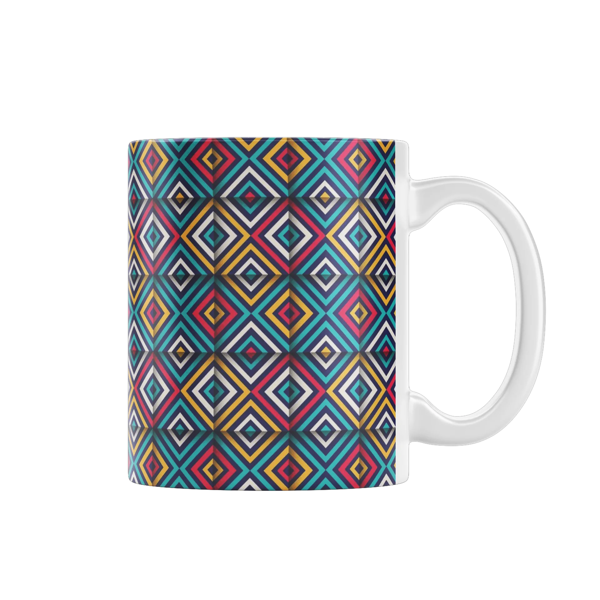 Caneca Porcelana Estampa Geométrica Cores Brancas Amarelas - Imagem 1