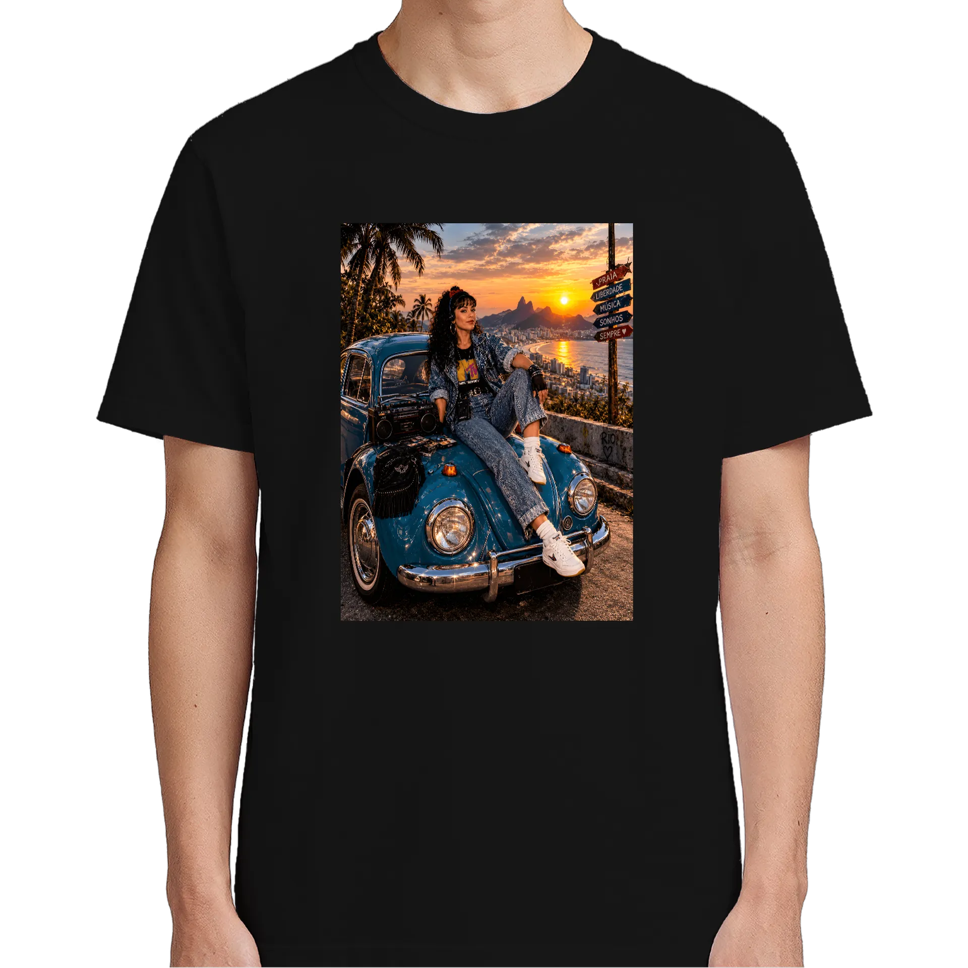 Camiseta Estampa Carro Vintage Jeans 100% Algodão - Imagem 4