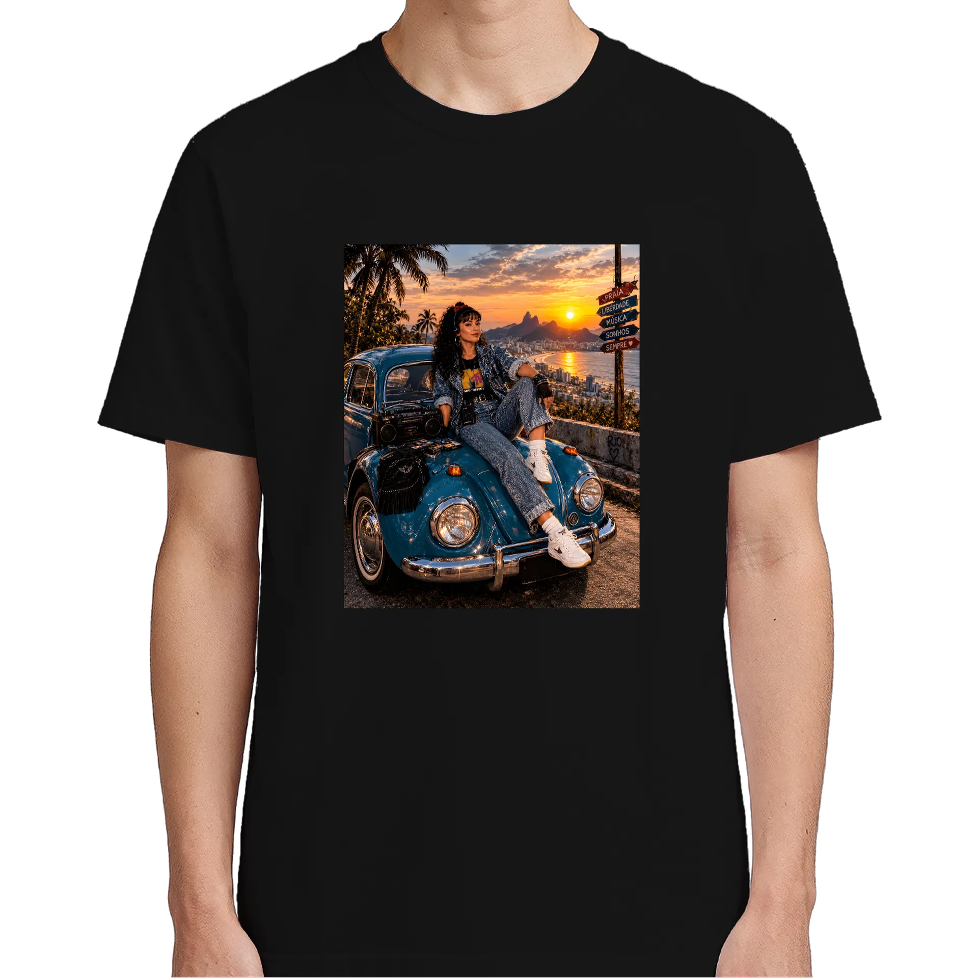 Camiseta Gata Descolada Jeans 100% Algodão Preto - Imagem 4
