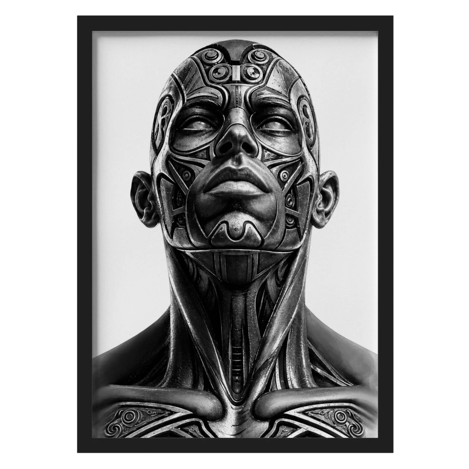 Quadro Rosto Robótico Realista Preto e Branco A3 de WG ARTE É O QUE ME MANTÉM VIVO  — imagem 1 de 3
