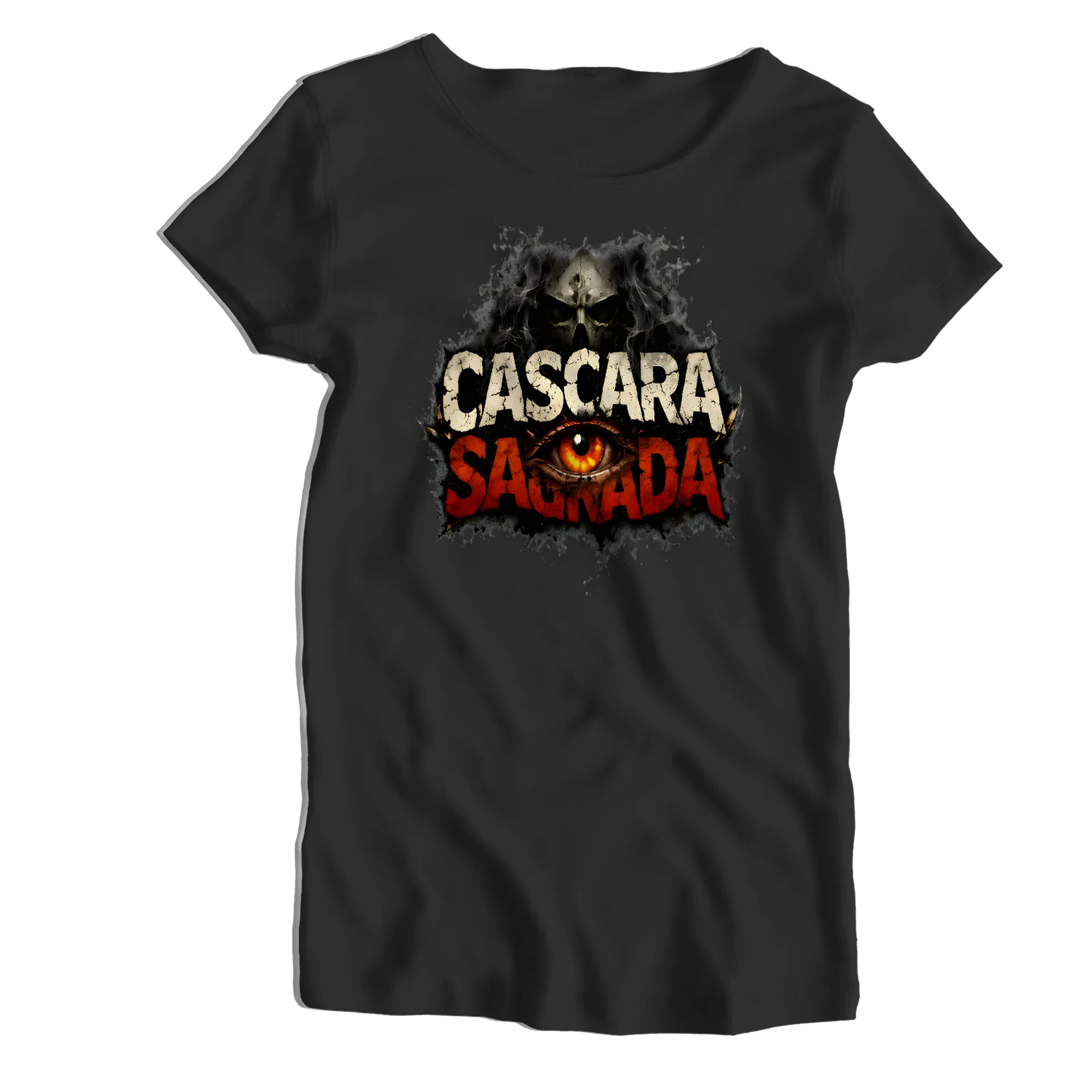 Camiseta Babylook Caveira e Olho em Chamas 100% Algodão - Imagem 1