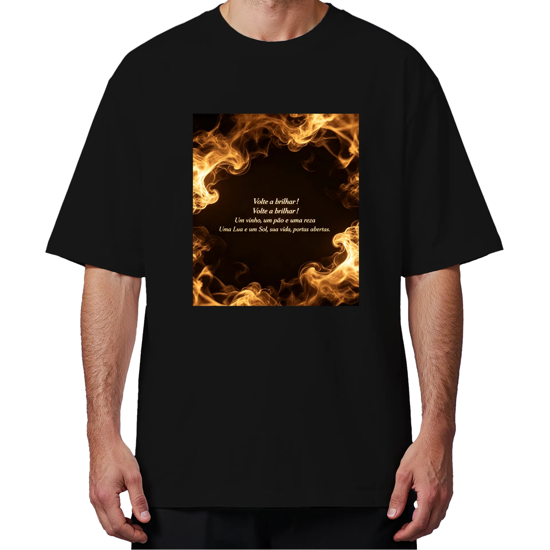 Camiseta Oversized Estampa Frases Fogo Ouro - Imagem 4