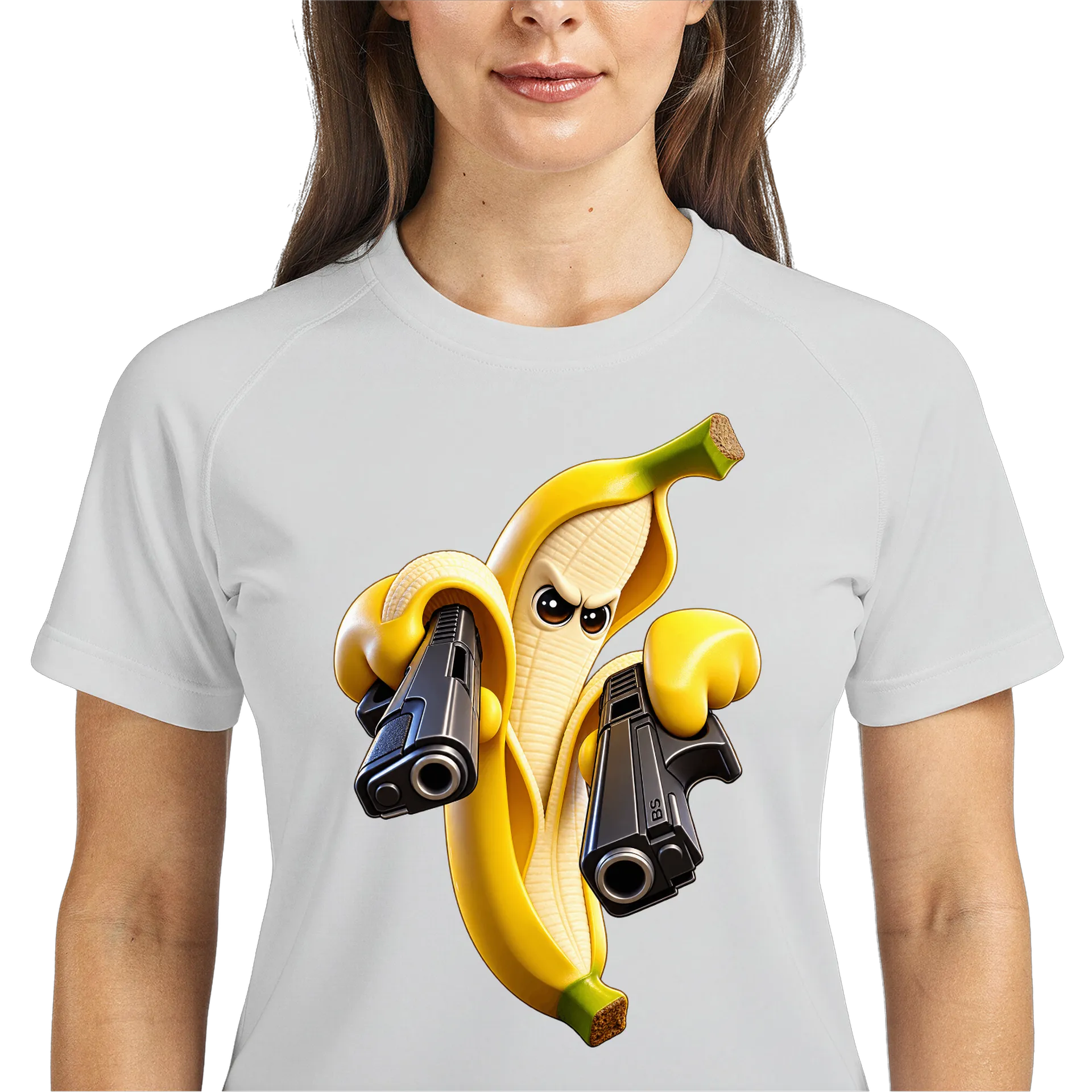 Camiseta Dry Fit Banana Cartoon com Pistolas Amarelas - Imagem 3