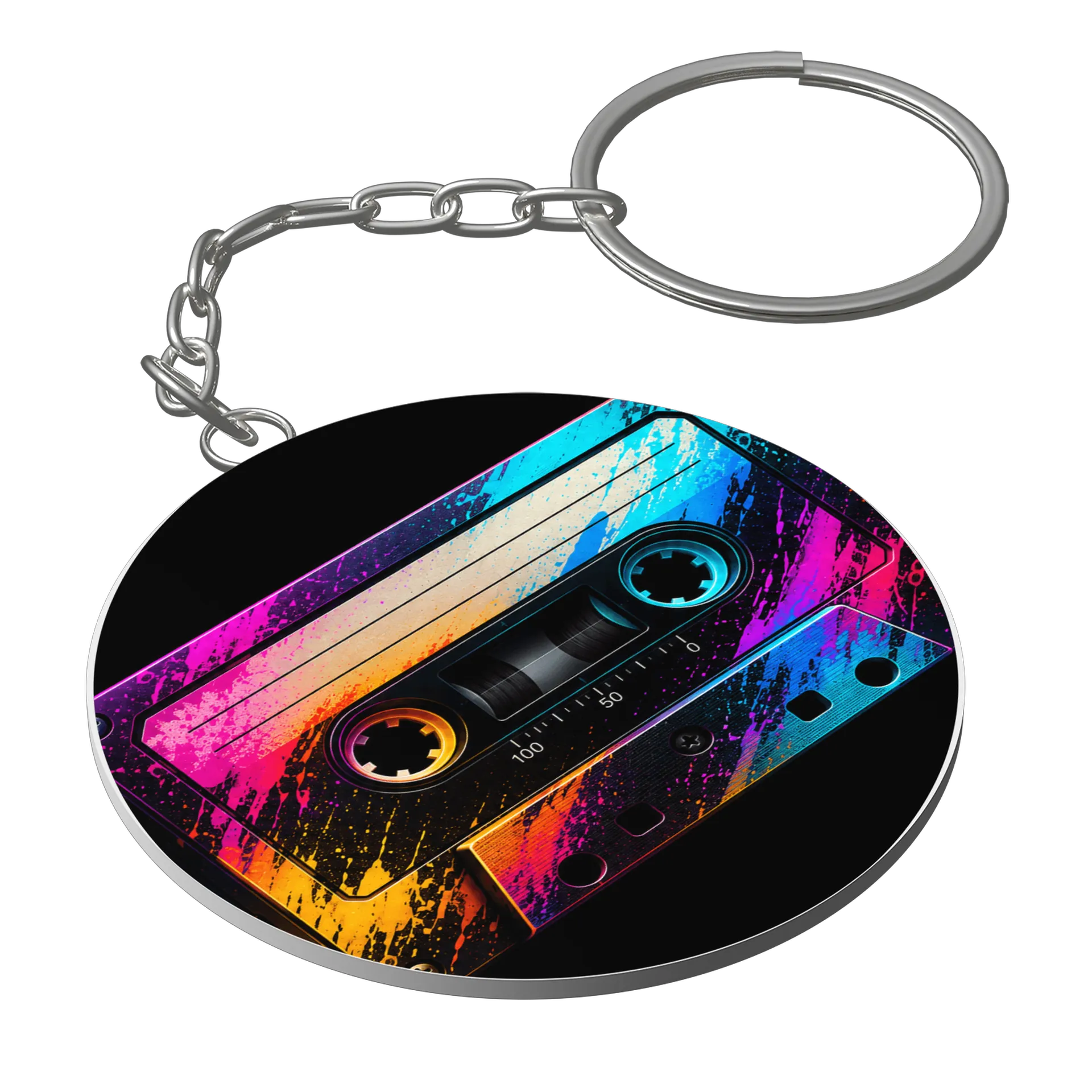 Chaveiro MDF Tape Cassette Neon Colorido - Imagem 1