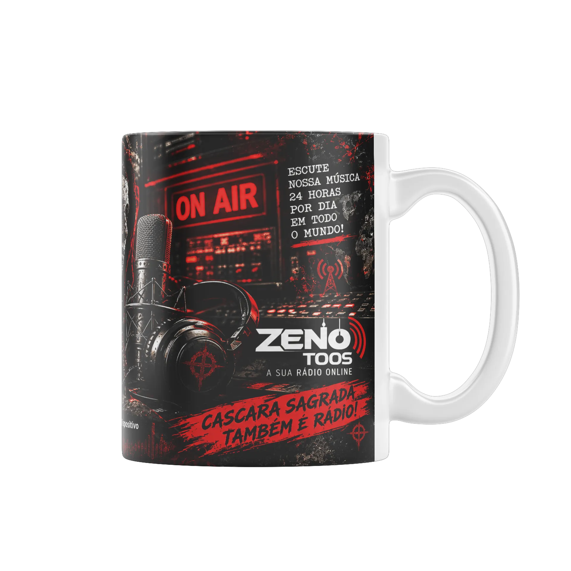 Caneca Rádio Cascara Sagrada Estilo Grunge Preto Vermelho - Imagem 1