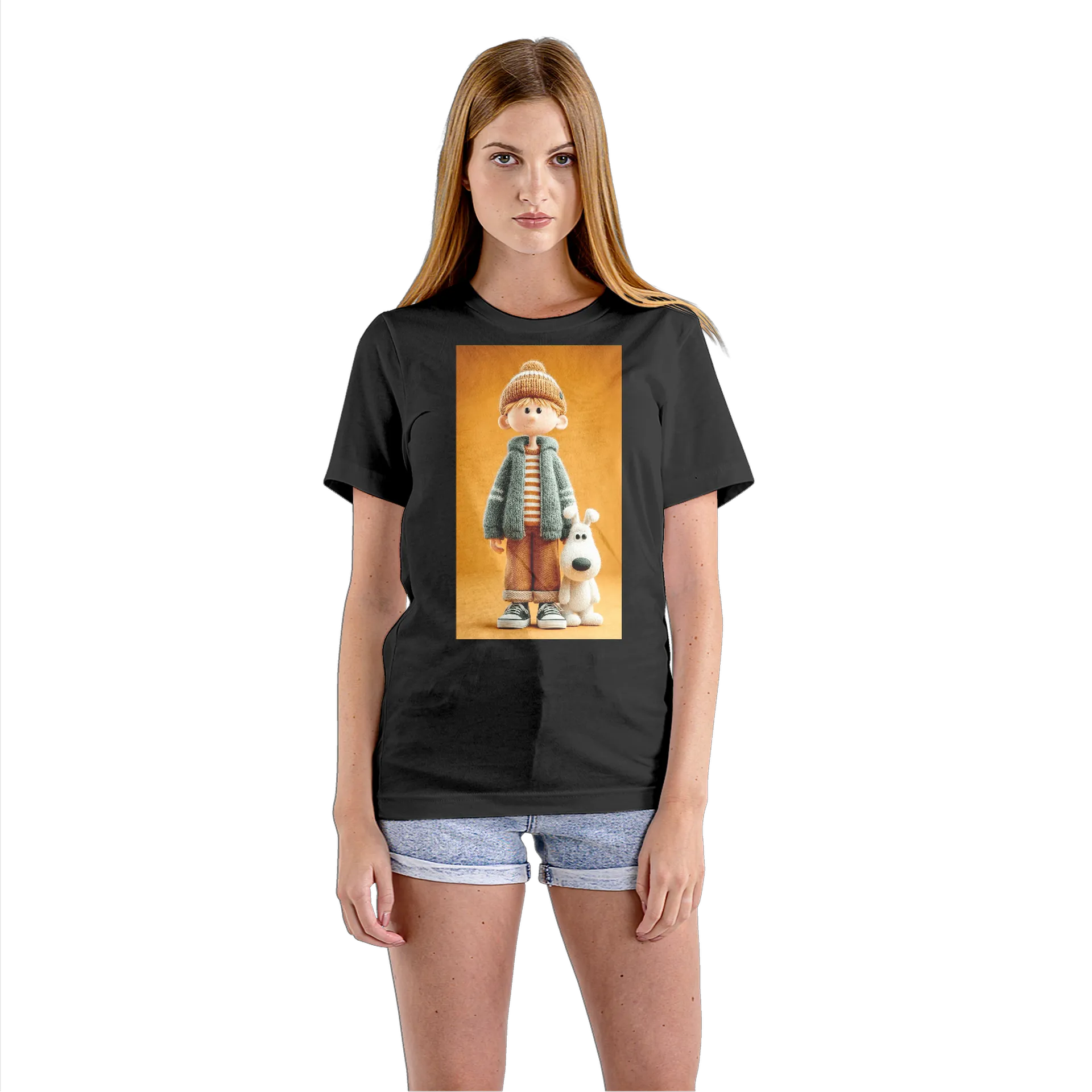 Camiseta Babylook Menino e Cachorro Boneco Estilo Cartoon - Imagem 3