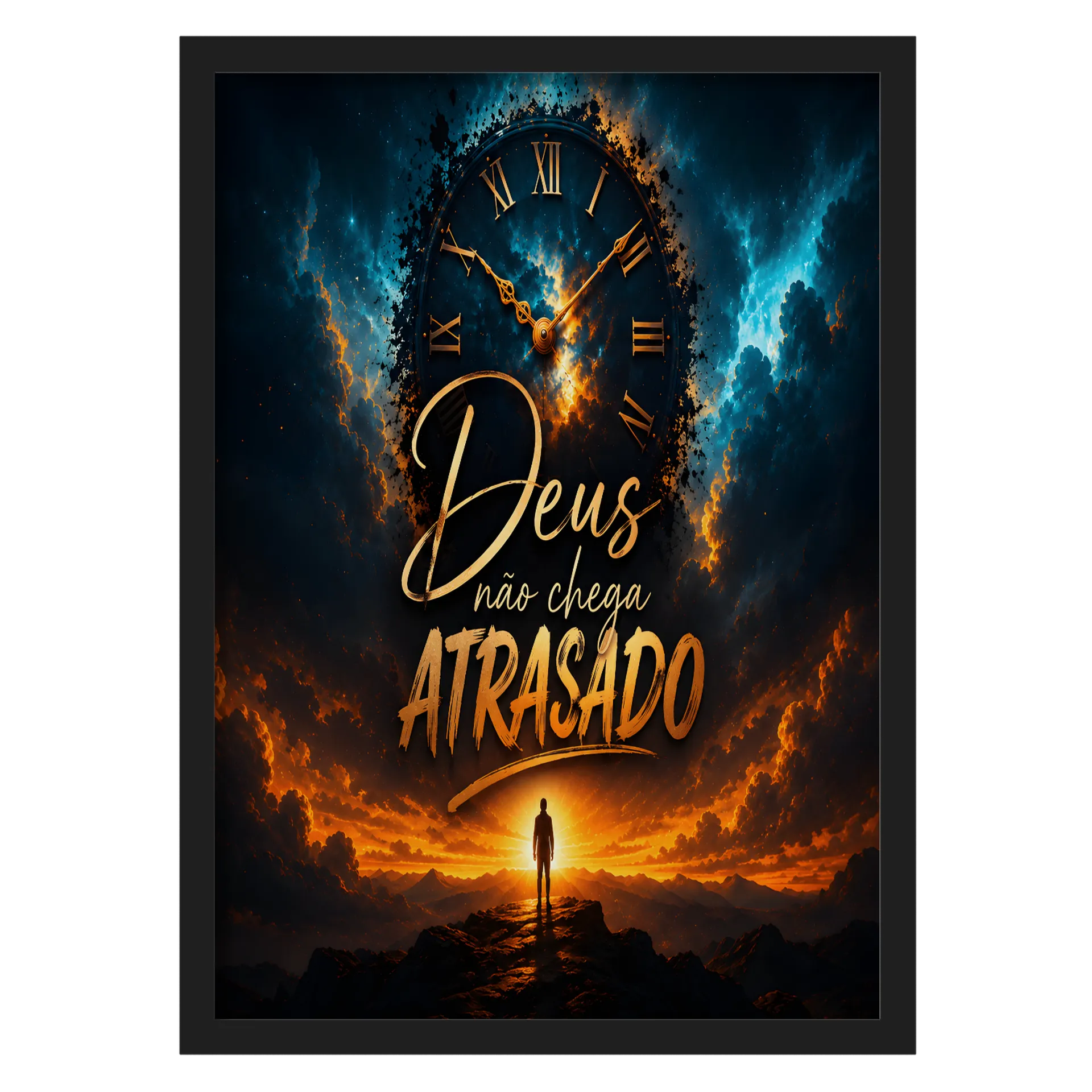 Quadro Deus não chega atrasado A3 personalizado Com Vidro - Imagem 1