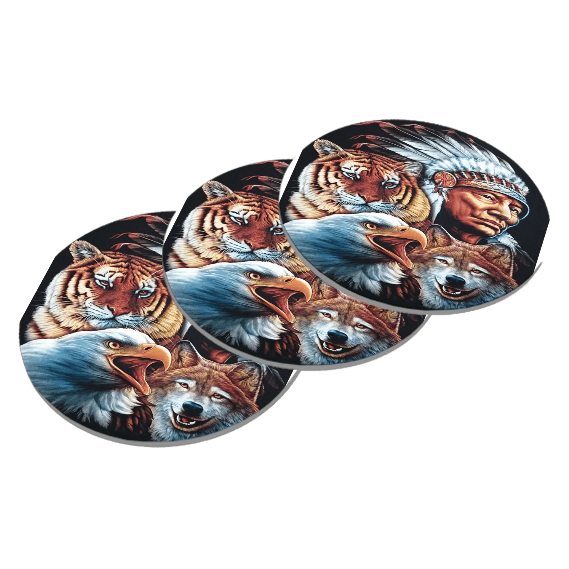 Porta-copos personalizado Índio, Tigre, Lobo e Águia  de Lopes Estampas Clássicas  — imagem 2 de 3