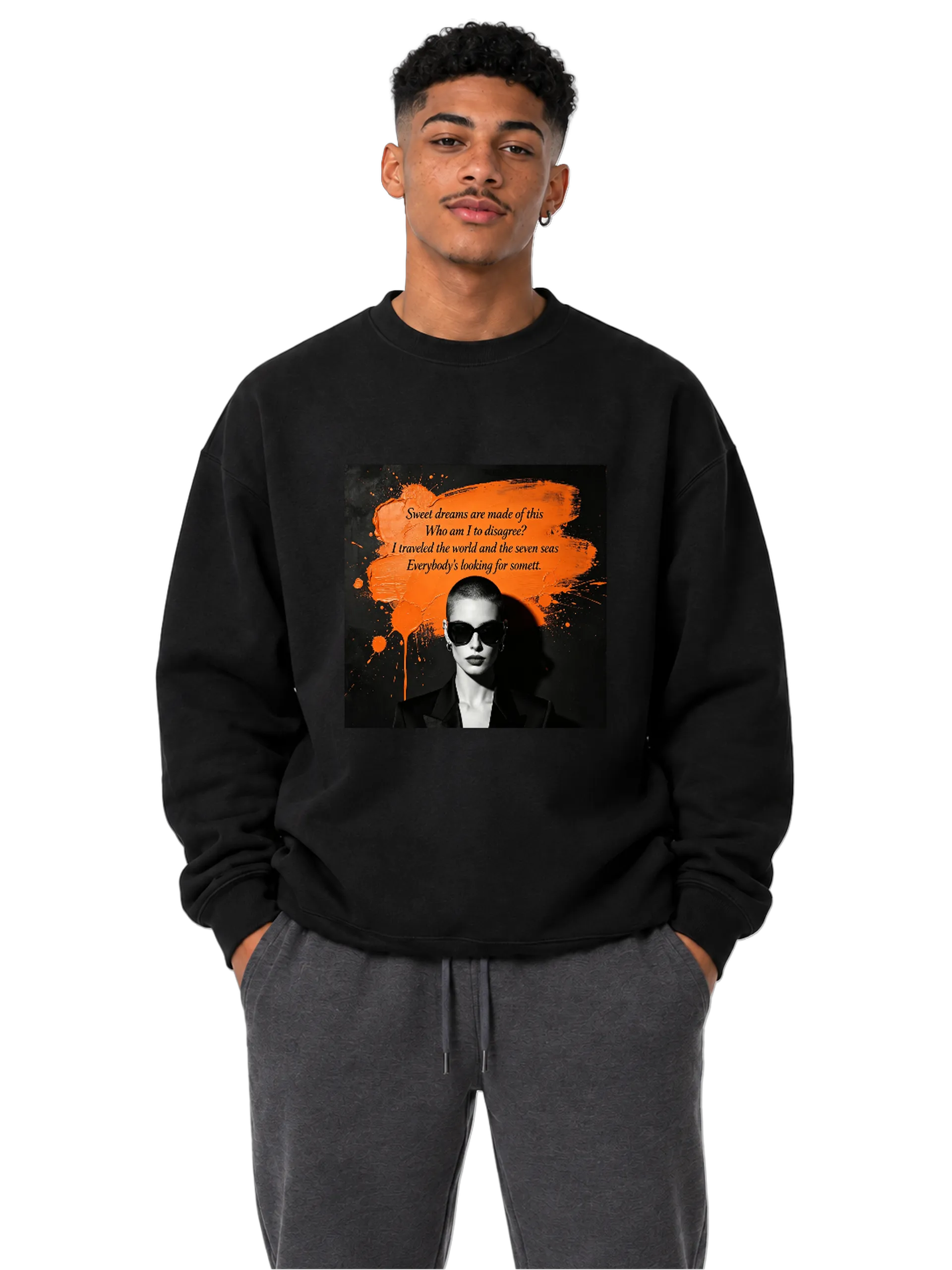 Suéter Estampa Tipográfica Laranja Retrato em Preto e Branco - Imagem 3