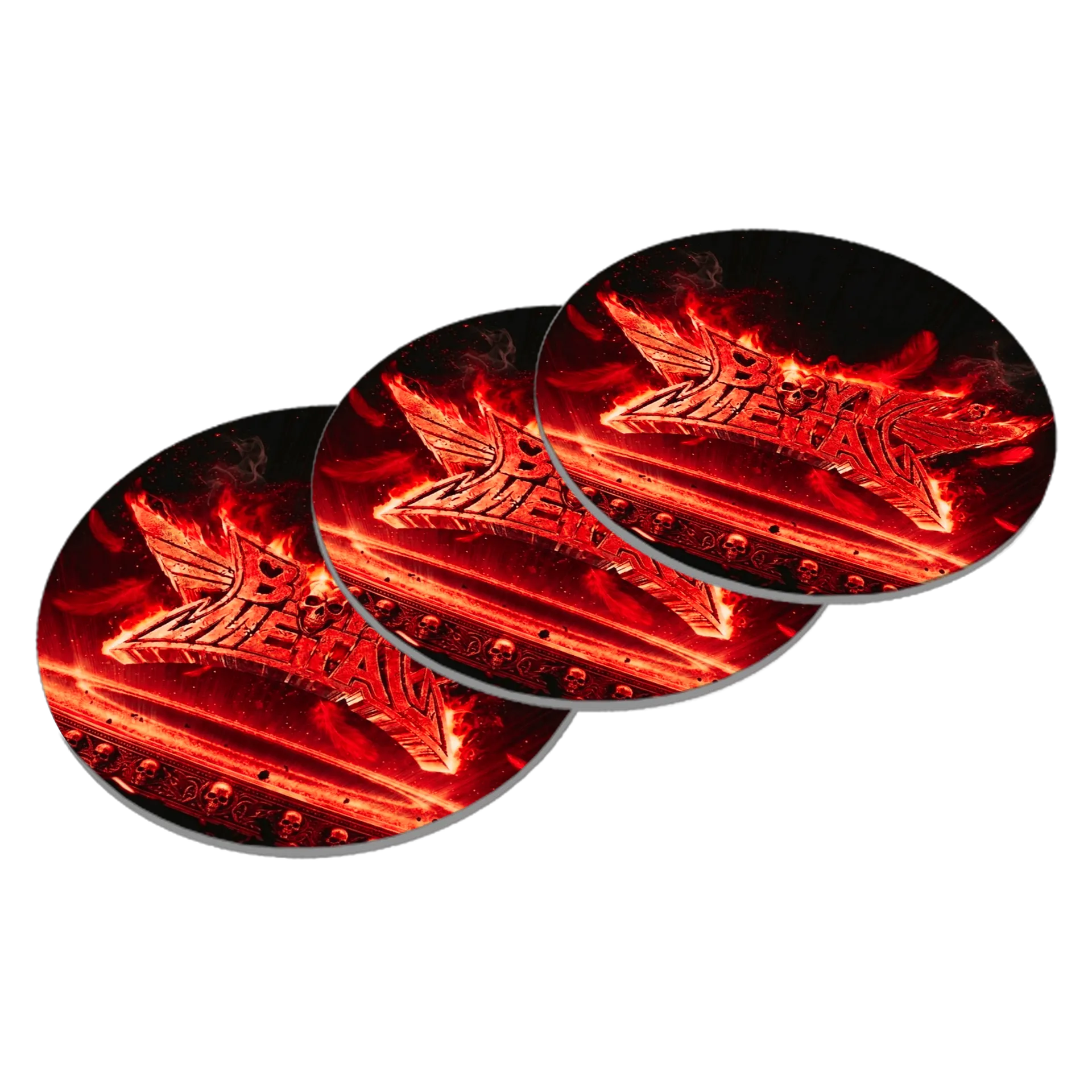 Porta-copo MDF Estampa Skull Metal Vermelho b. de Day Dutra