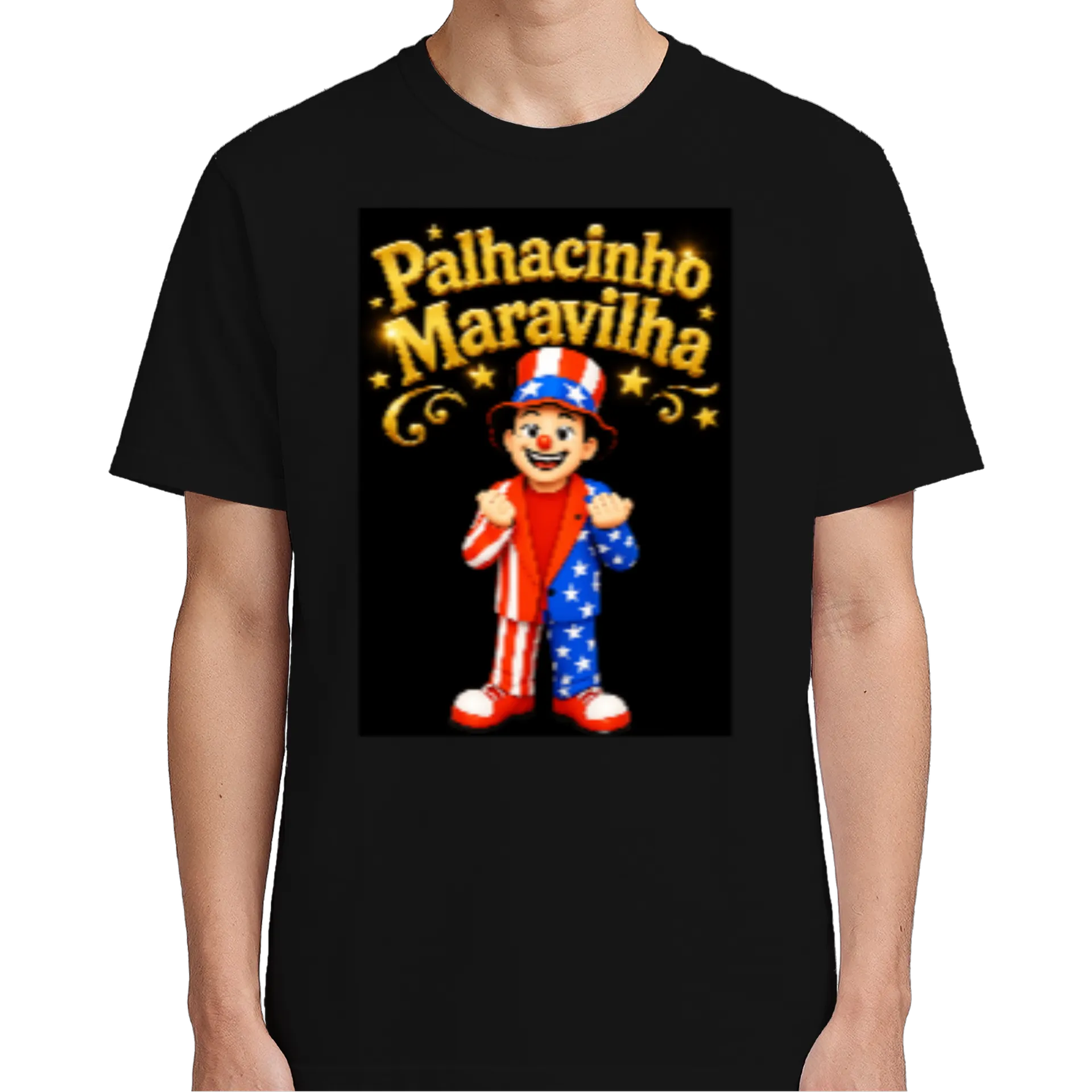 Camiseta Palhacinho Maravilha 100% Algodão Preto - Imagem 5