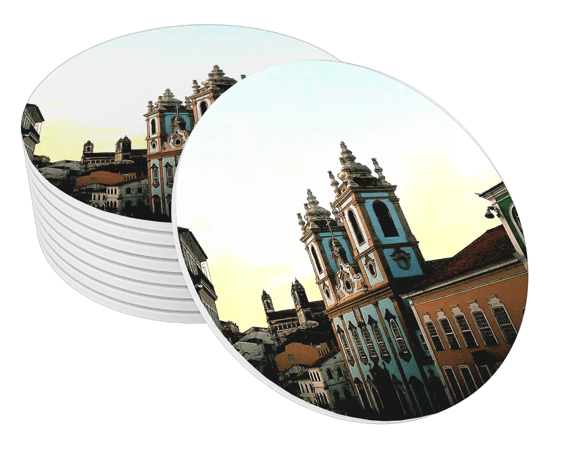 Porta-copo MDF Paisagem Arquitetura Colonial 10x10cm - Imagem 1