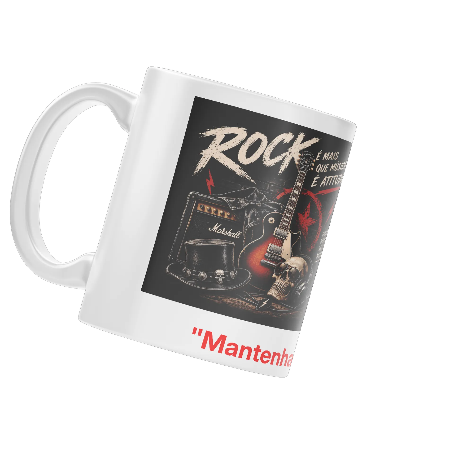 Caneca Porcelana Estampa Rock Guitarra Caveira 325ml - Imagem 3