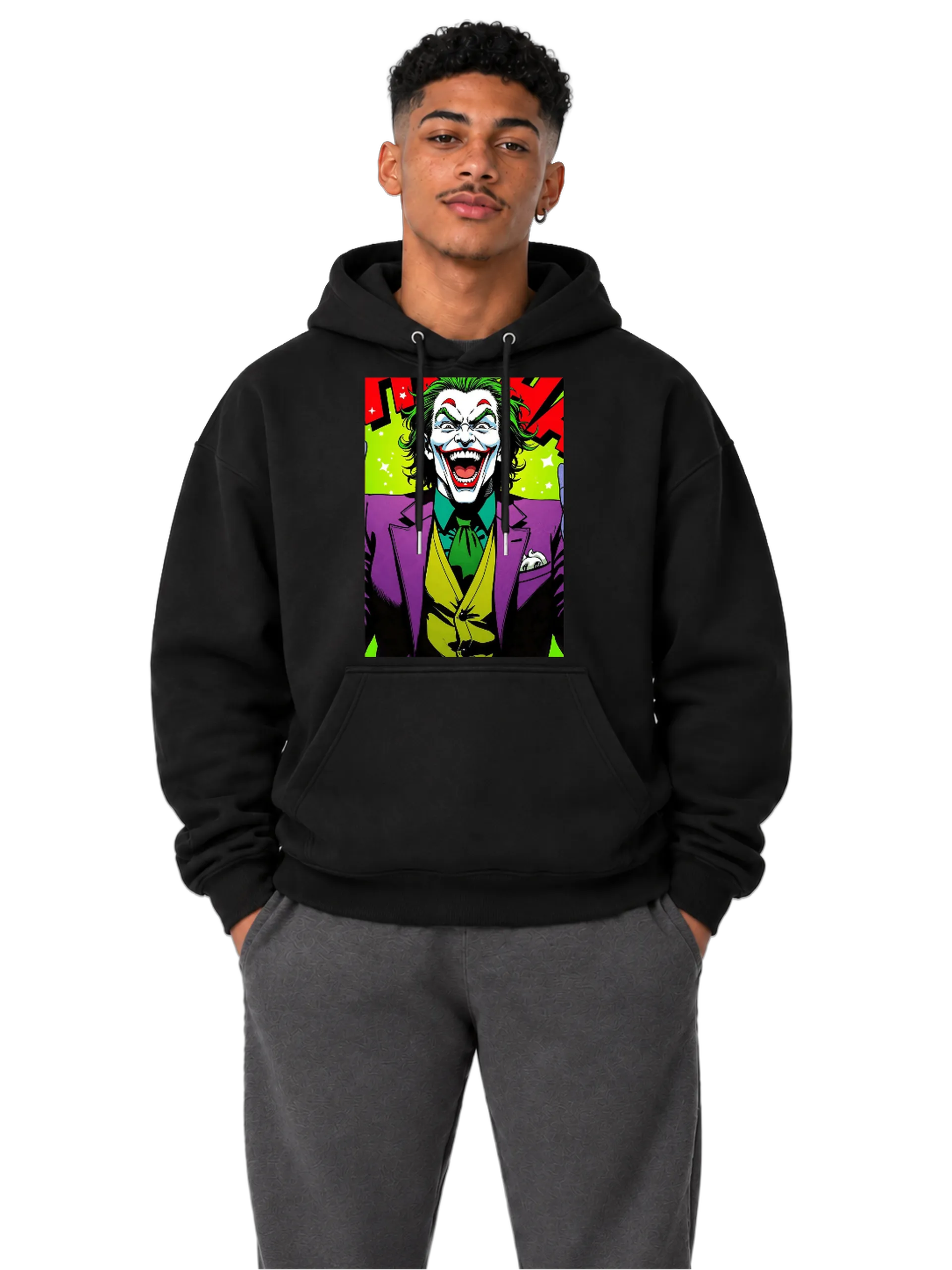 Blusa Moletom Canguru Coringa em Estilo Quadrinhos Coloridos - Imagem 3