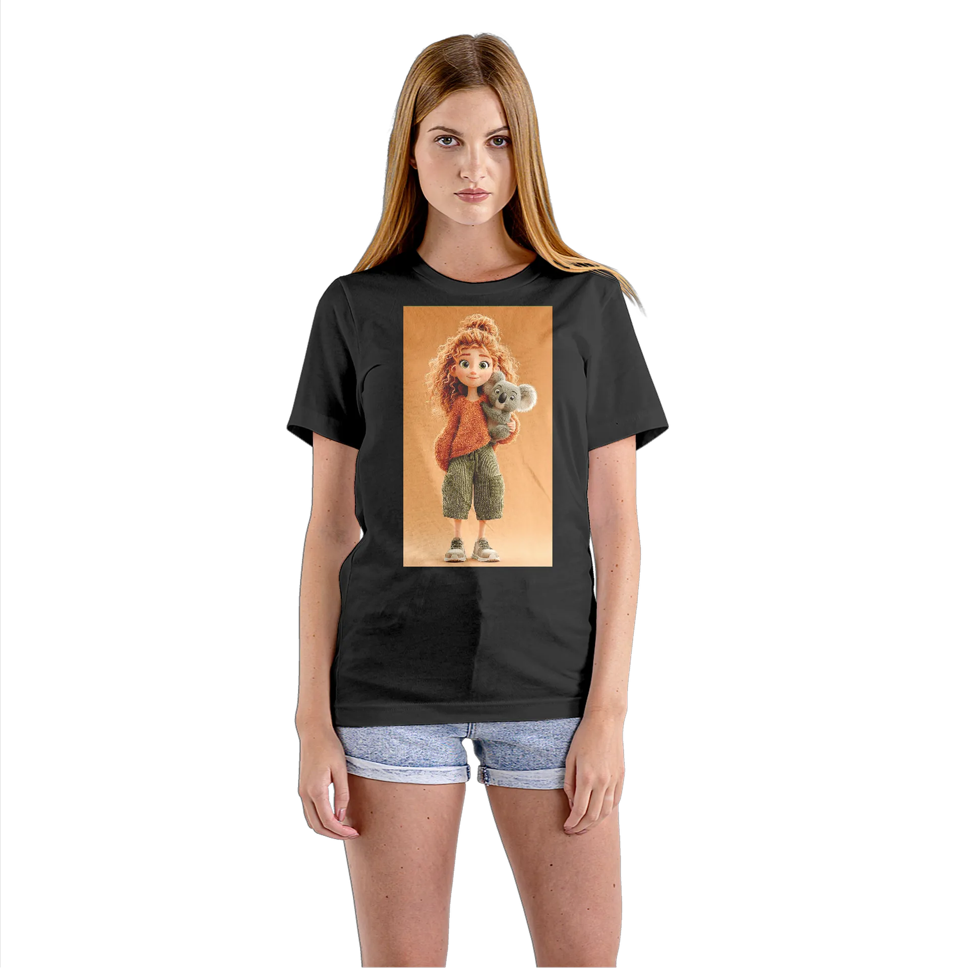 Camiseta Babylook Garota e Coala Ilustração 100% Algodão - Imagem 3