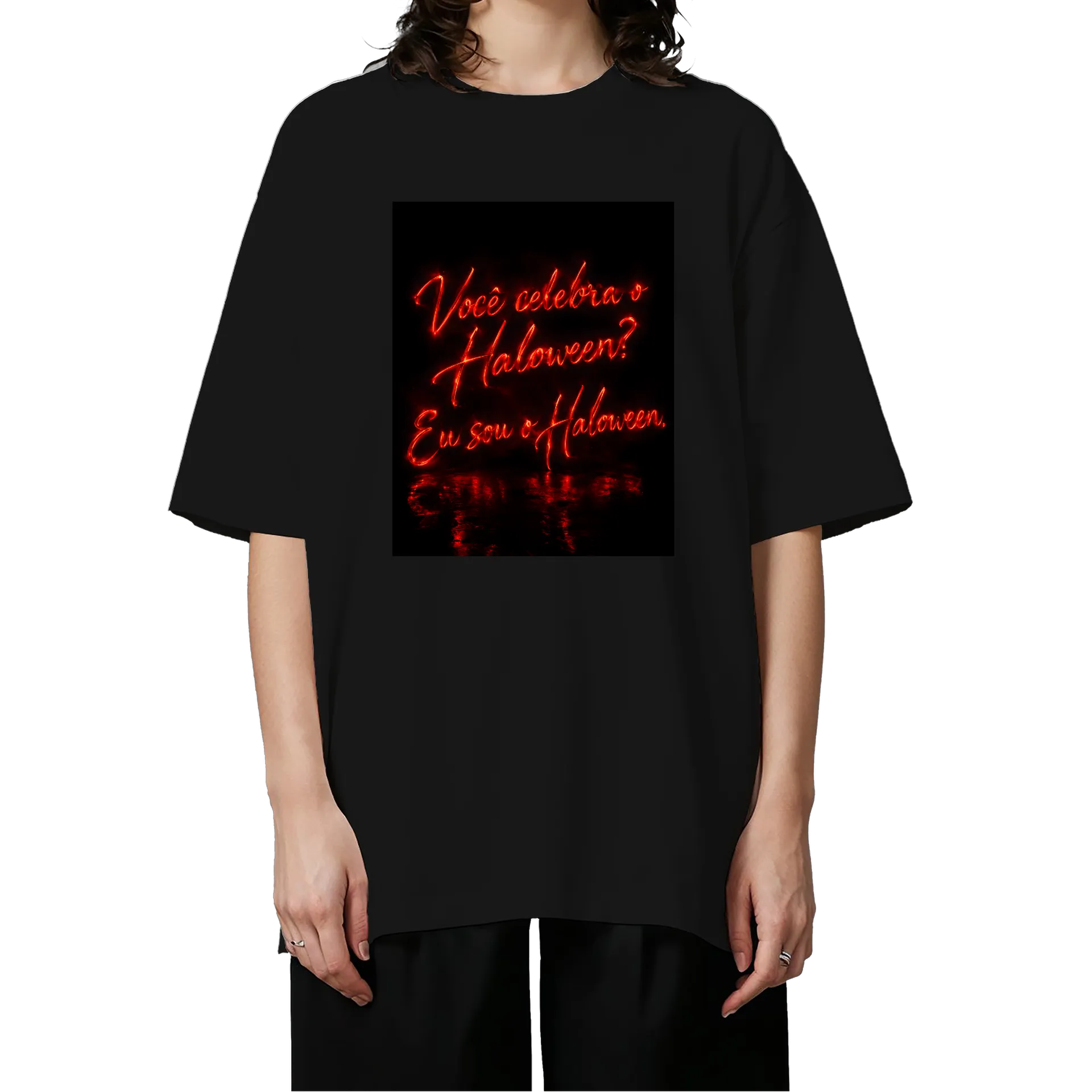 Camiseta Oversized Estampa Tipográfica Halloween Neon - Imagem 3