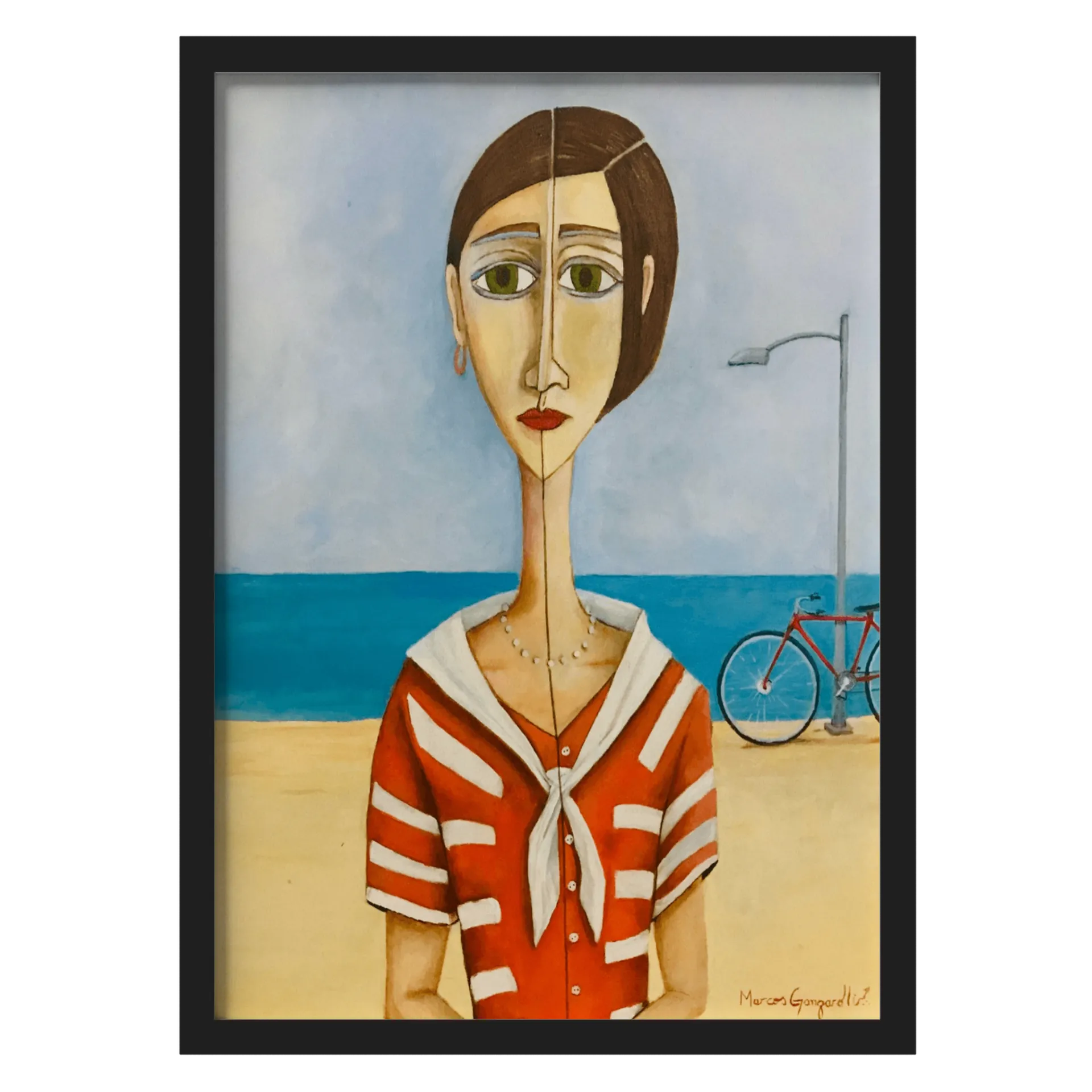 Quadro Retrato Mulher Azul Com Decoração de Bicicleta A3 de Marcos Ganzarolli — imagem 1 de 3