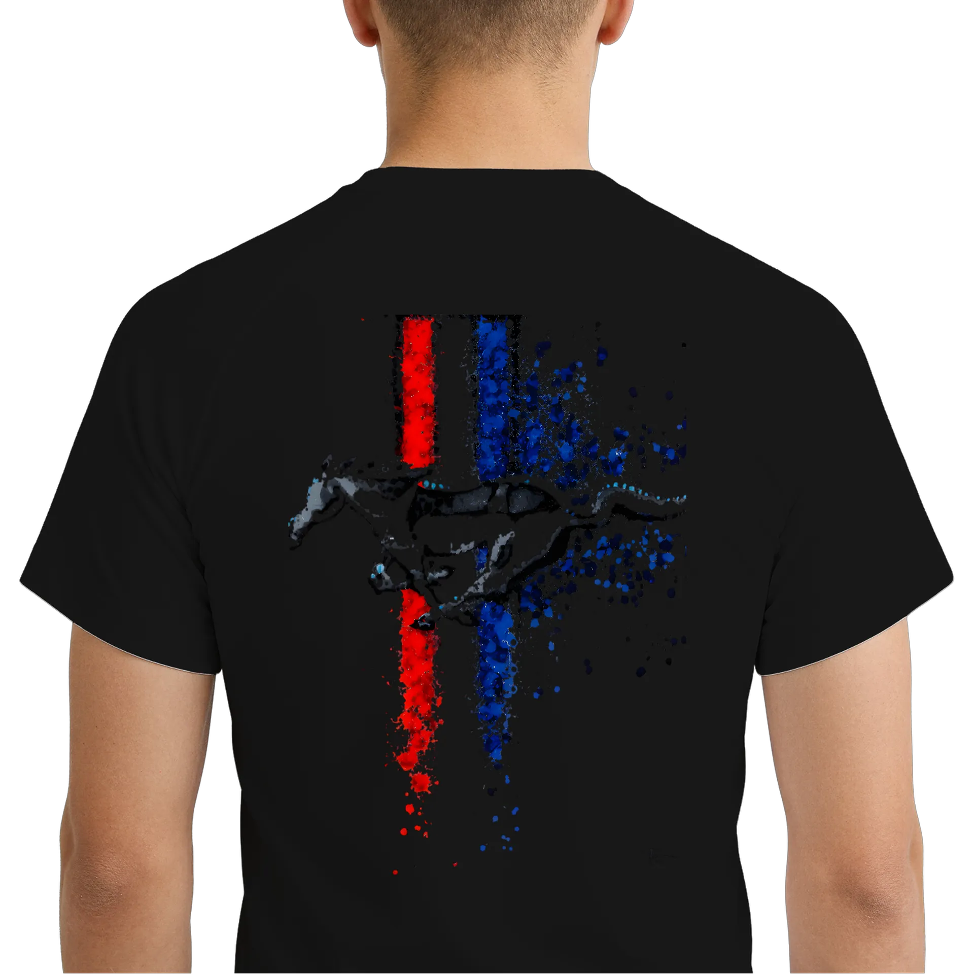 Camiseta Dry Fit Arte Abstrata Vermelha e Azul Respirável - Imagem 6