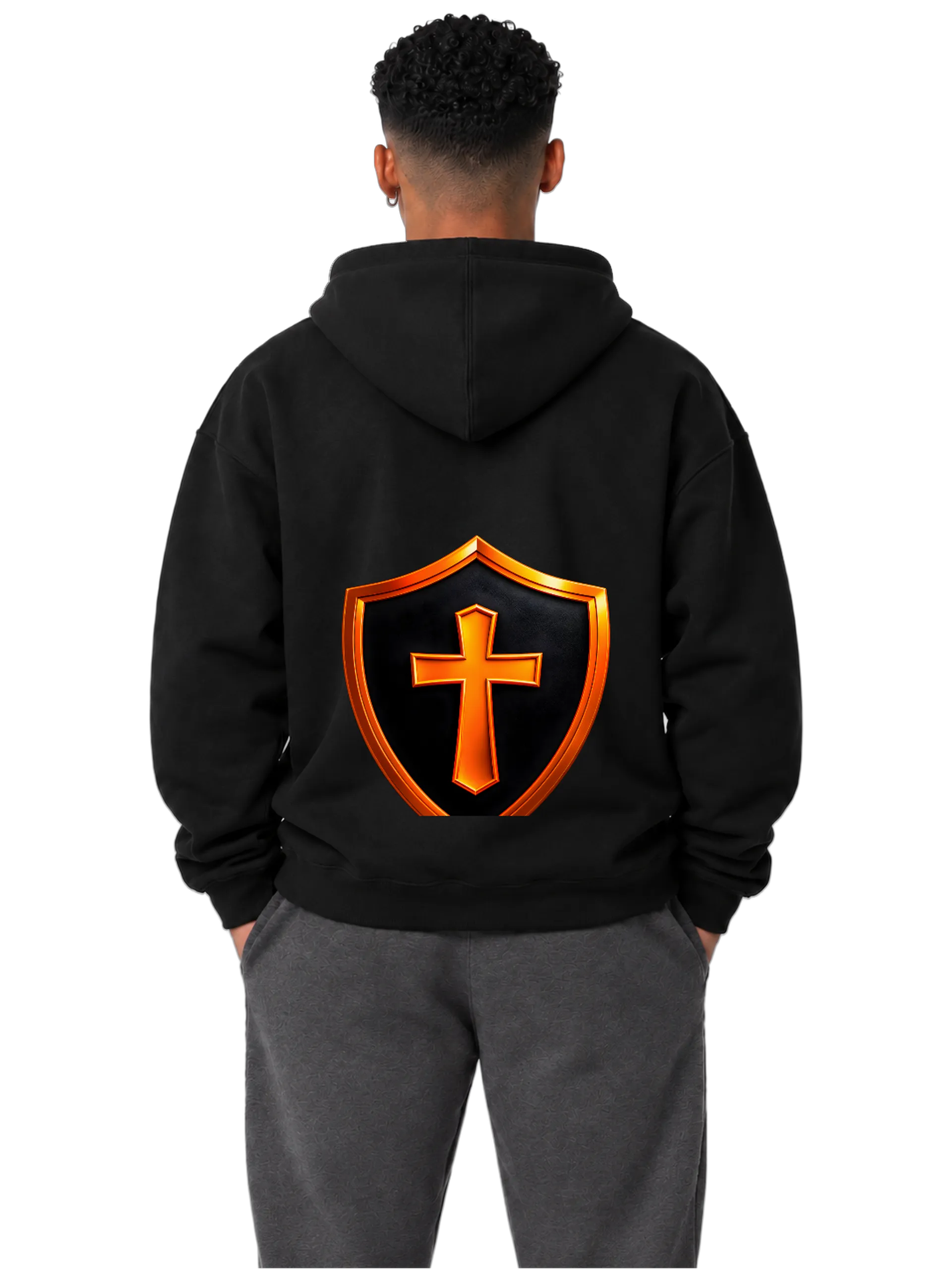 Blusa Moletom Canguru Escudo com Cruz Laranja e Preto de CryptosJhonny — imagem 4 de 6