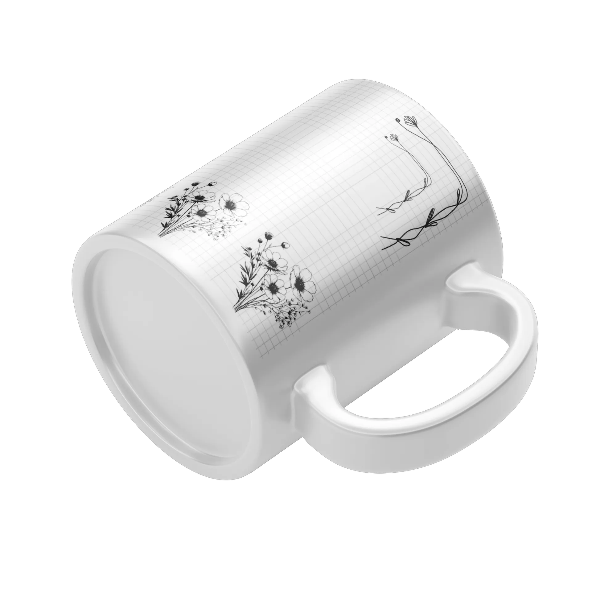 Caneca Porcelana Gratidão Flores em Preto e Branco de Infinity History — imagem 4 de 4