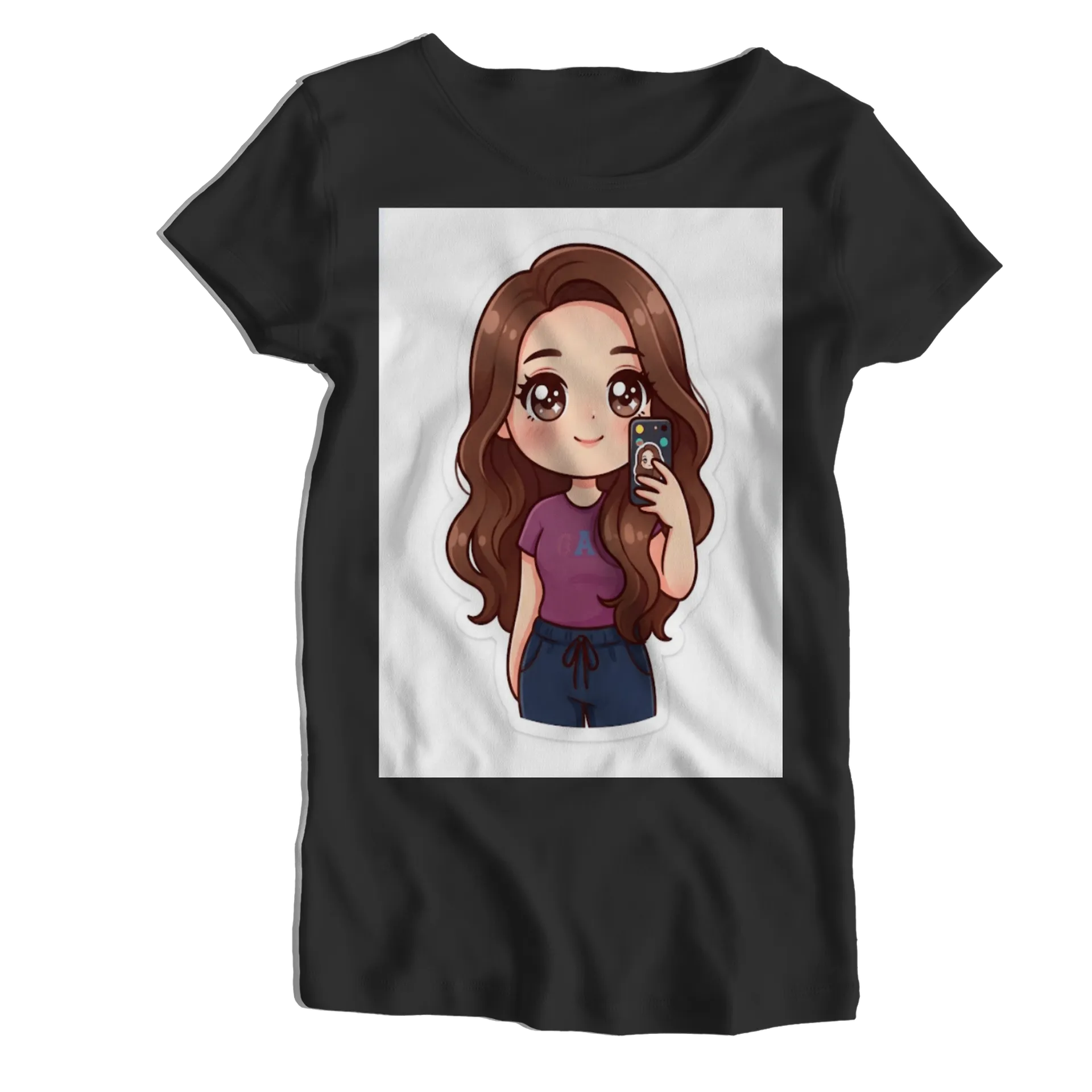 Camiseta Babylook Personagem Cartoon Tirando Selfie 100% - Imagem 1